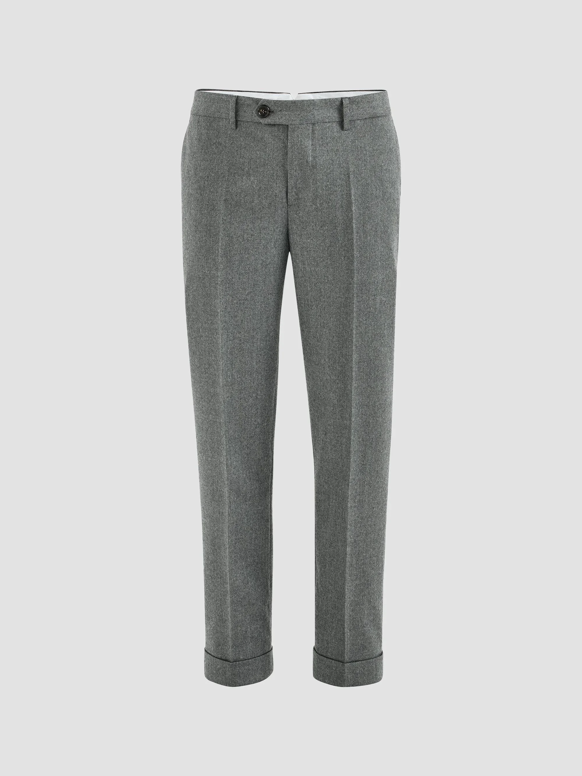 Men's Virgin Wool Flannel Italian Fit Trousers - Medium Grey - 1