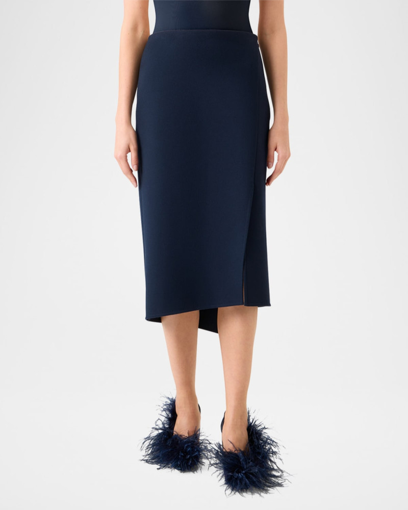 AKRIS Asymmetric Trapezoid Wool Flannel Double-Face Midi Skirt outlook