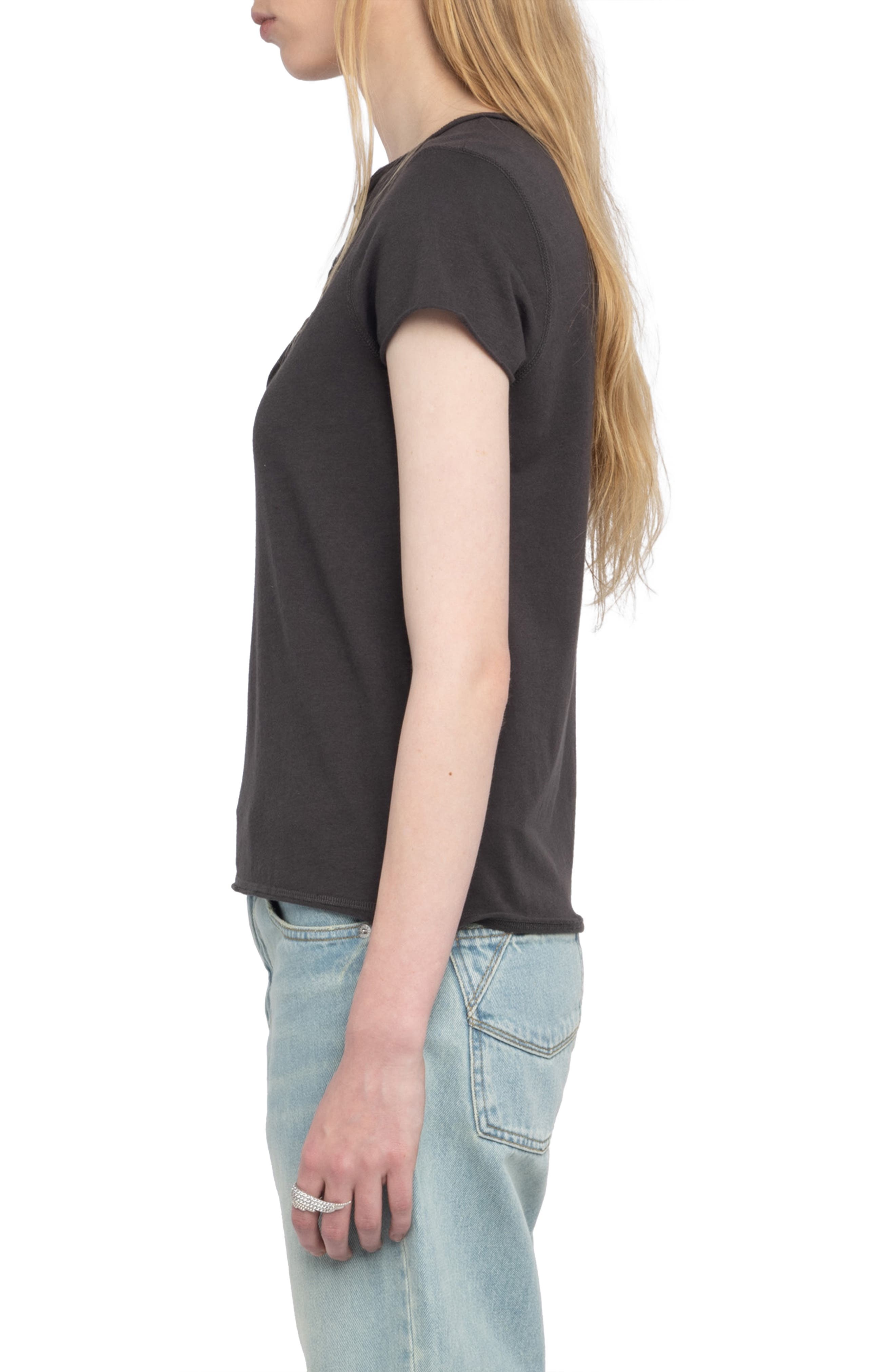 Zadig & Voltaire Tuni Wings Strass Embellished Keyhole Cotton Graphic T-Shirt in Dark Chocolate at N - 3