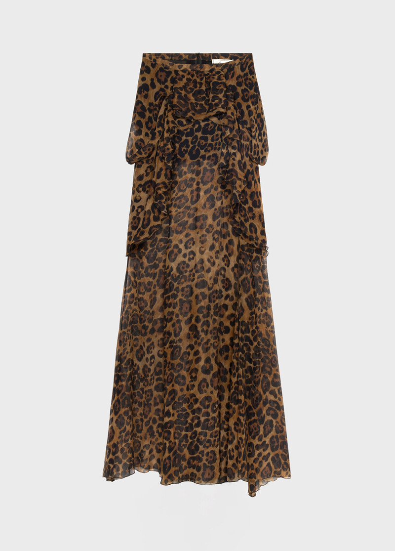 PRINTED CREPONNE SKIRT WITH RUFFLES AND SLIT 1