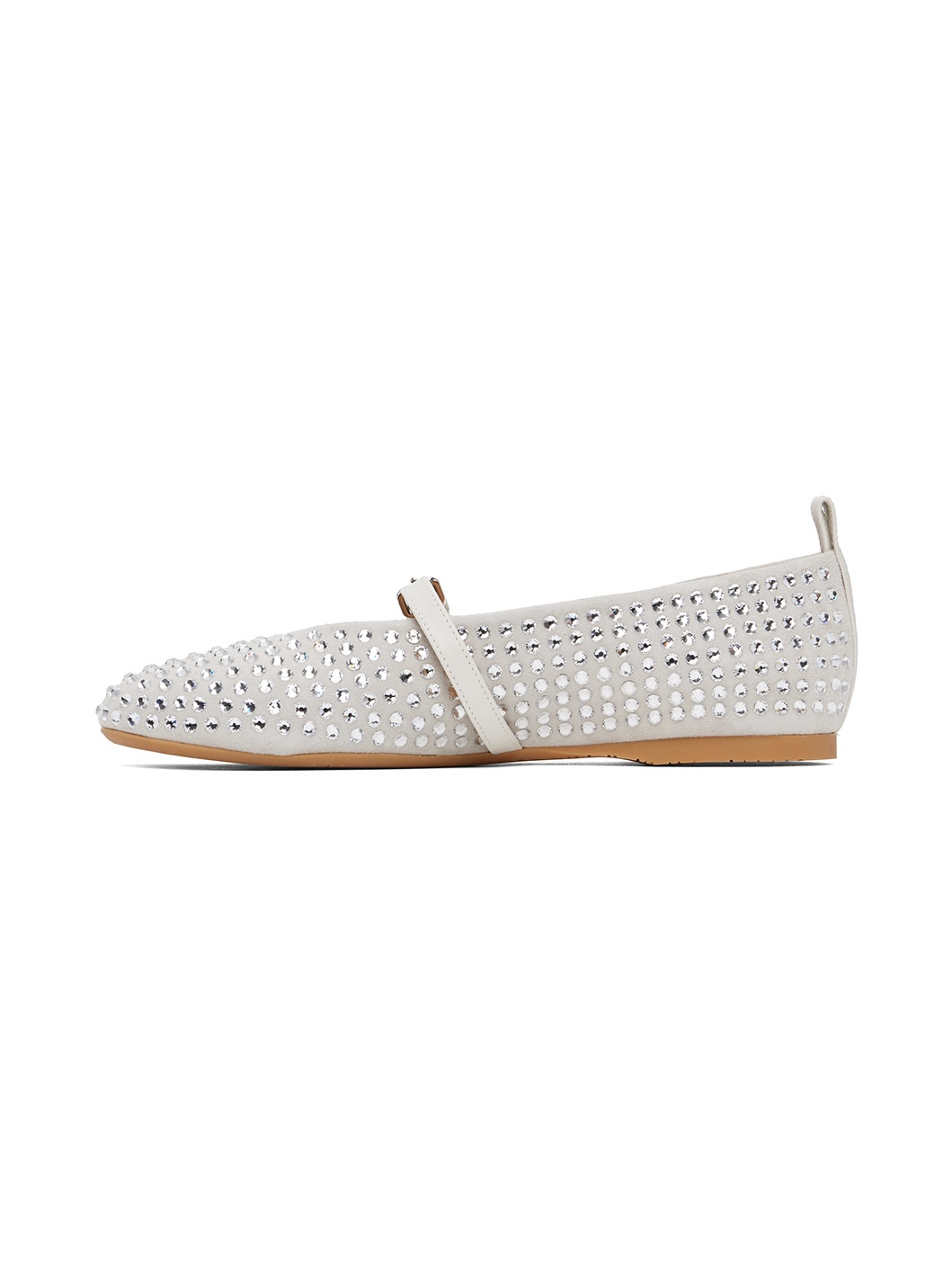 White Suede Mary Jane Ballerina Flats - 3