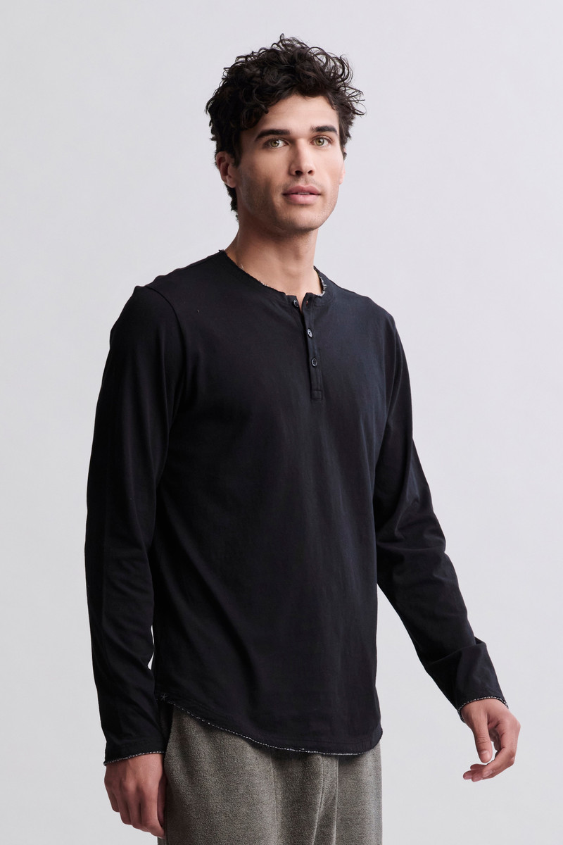 Barefoot Dreams Malibu Collection® Long Sleeve Henley With Woven Detail outlook
