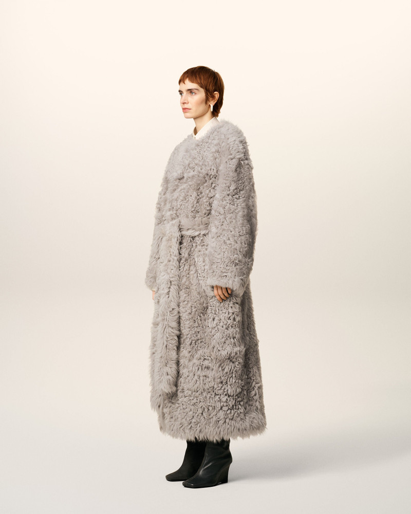 GREY SHEARLING LONG COAT 5