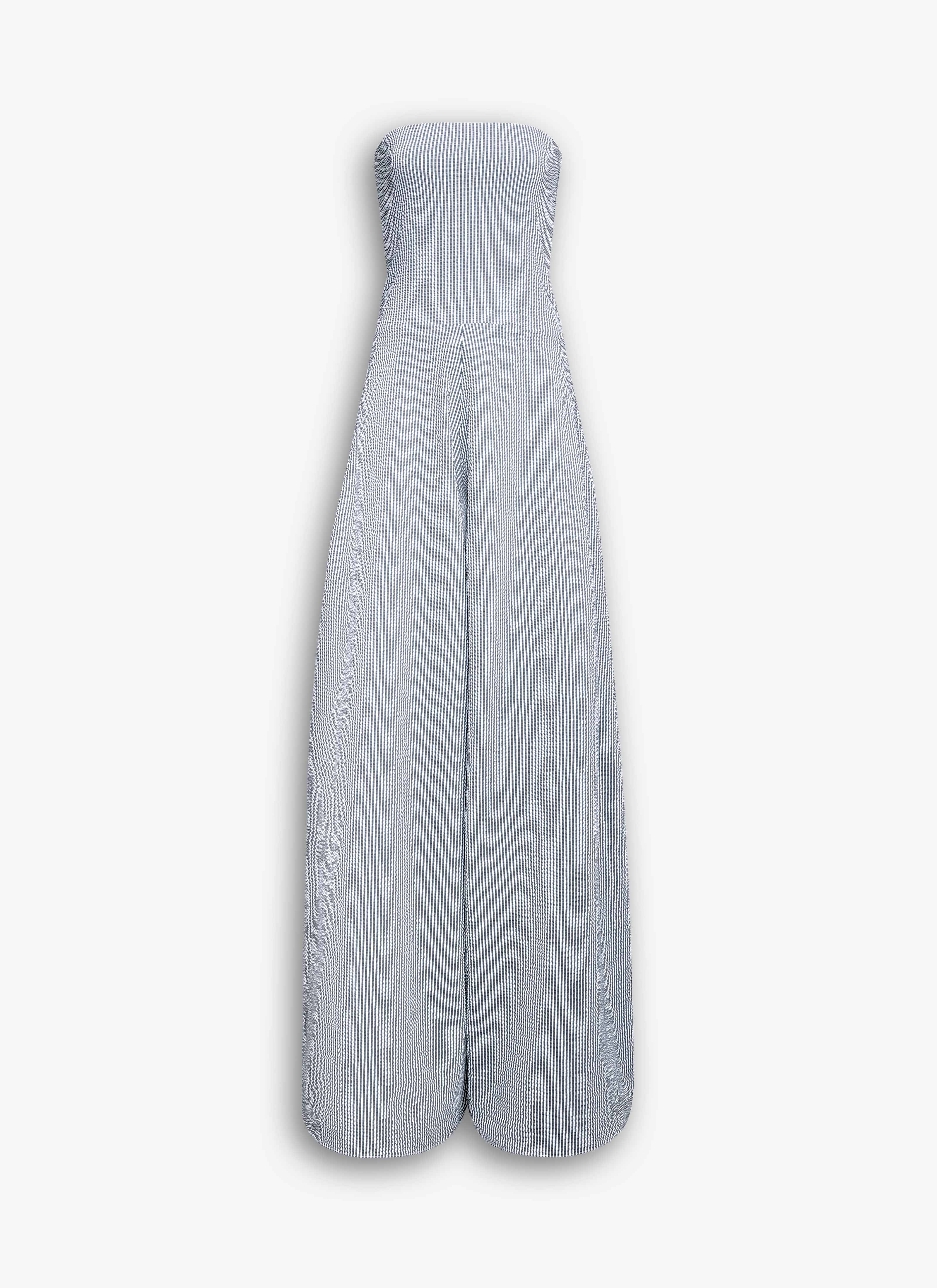 STRIPED SEERSUCKER COTTON BUSTIER JUMPSUIT - 7