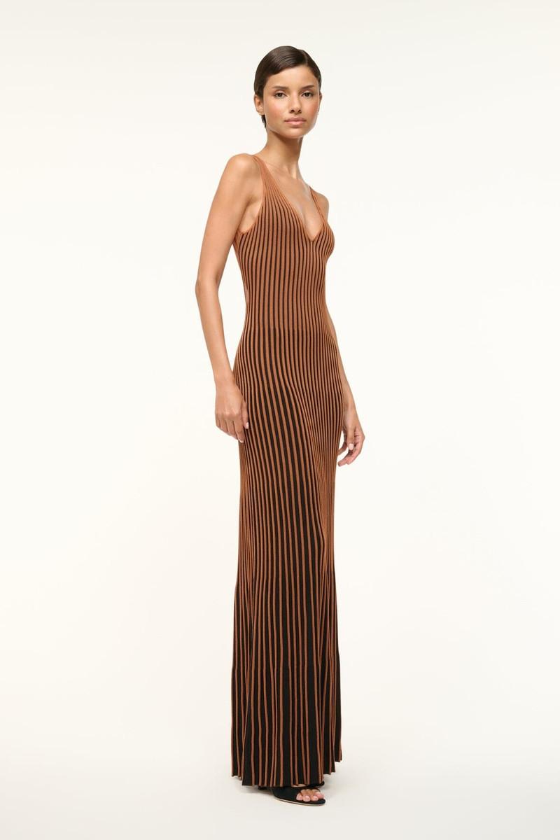 STAUD CLARETTA DRESS TAN BLACK 5