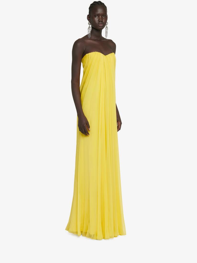 Women's Bustier Evening Dress in Bright Yellow - 3