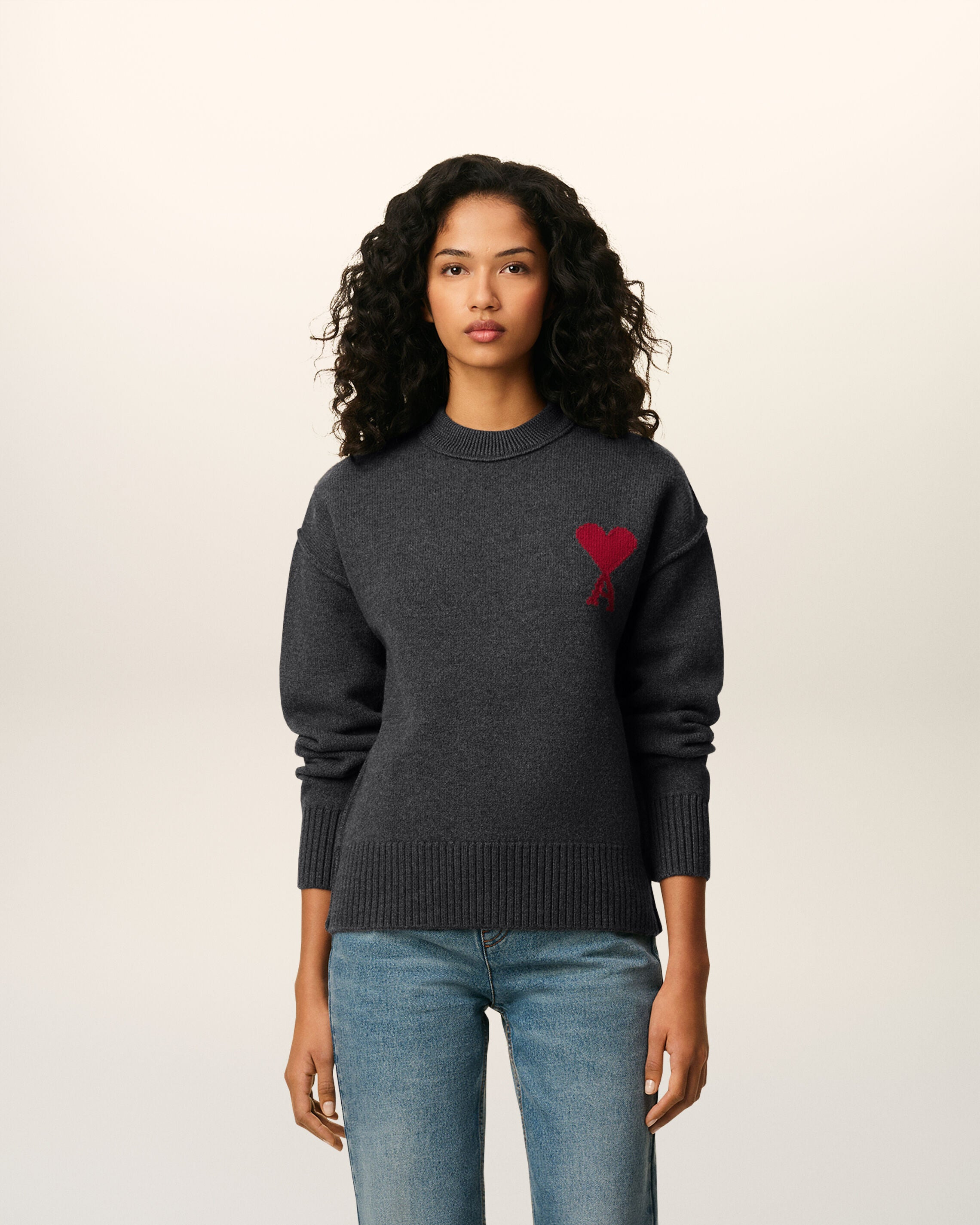 GREY WOOL AMI DE COEUR CREWNECK SWEATER - 2