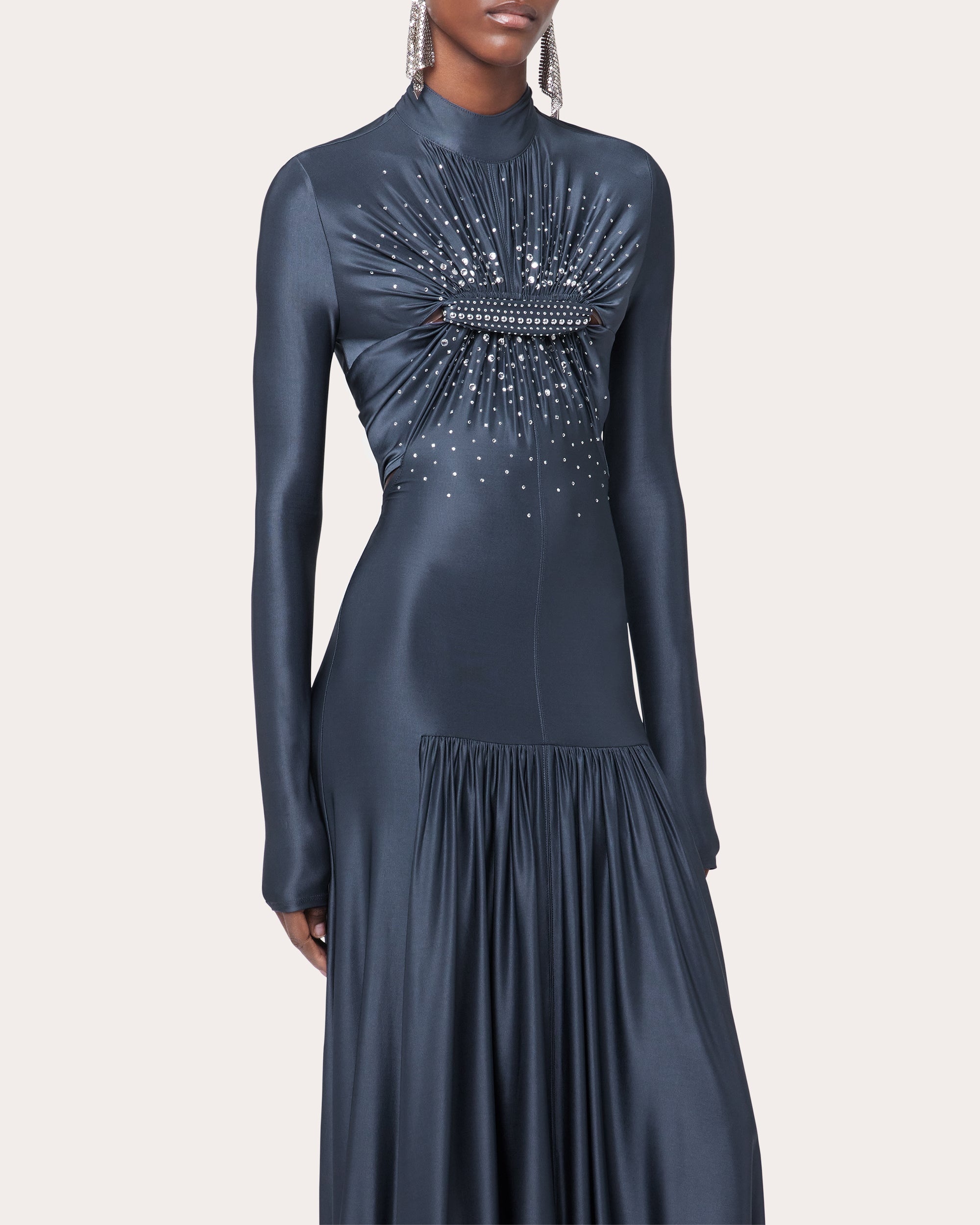 Crystal Jersey Ruched Drop-Waist Maxi Dress - 5