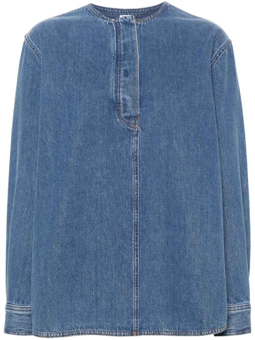 collarless denim shirt - 1