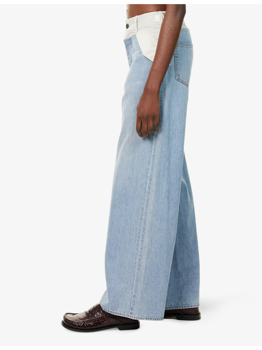Contrast-Waistband Wide-Leg Denim Jeans - 3