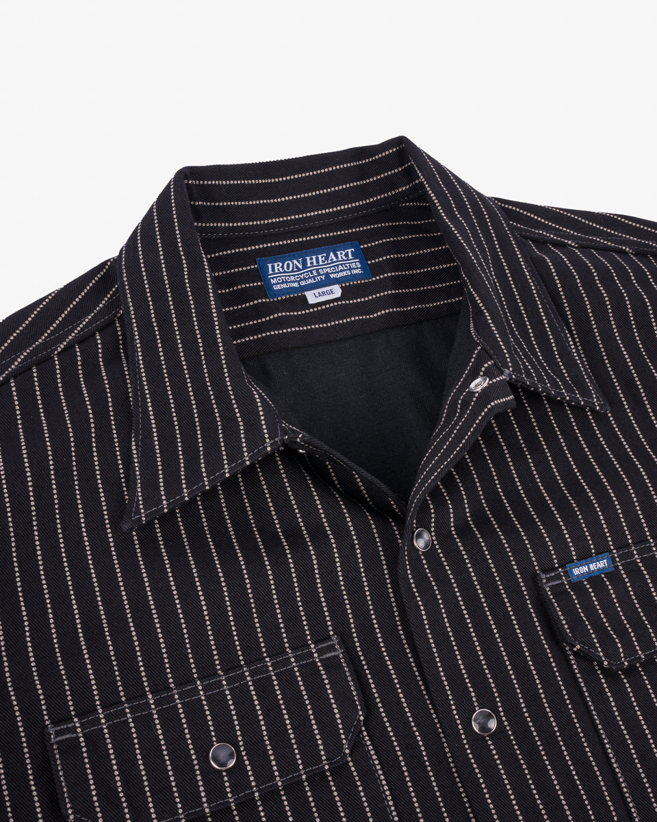 IHSH-416-BLK 10oz Wabash Short Sleeved Mechanic Shirt - Black - 16