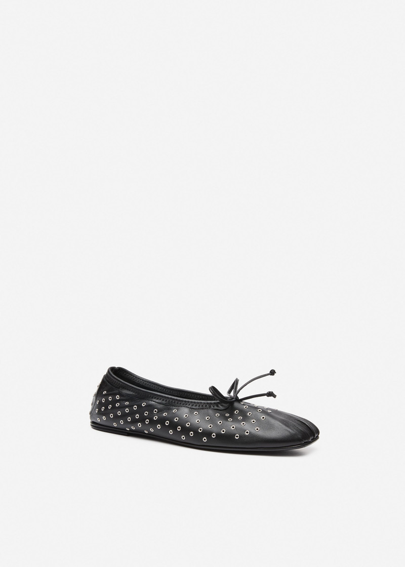 MAGDA BUTRYM Gathered ballet flats in black studded leather outlook