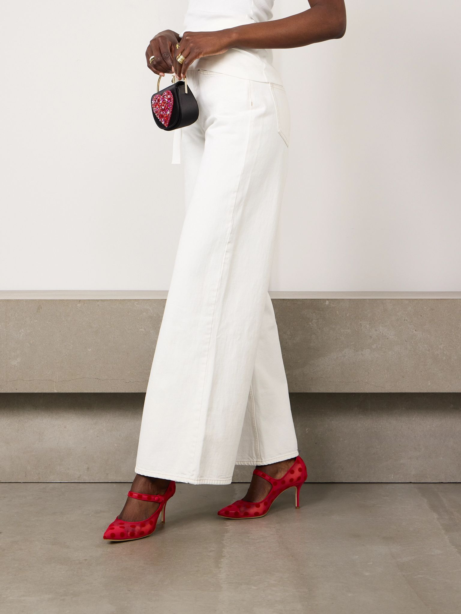 Campari 70 grosgrain-trimmed flocked mesh Mary Jane pumps Red - 2