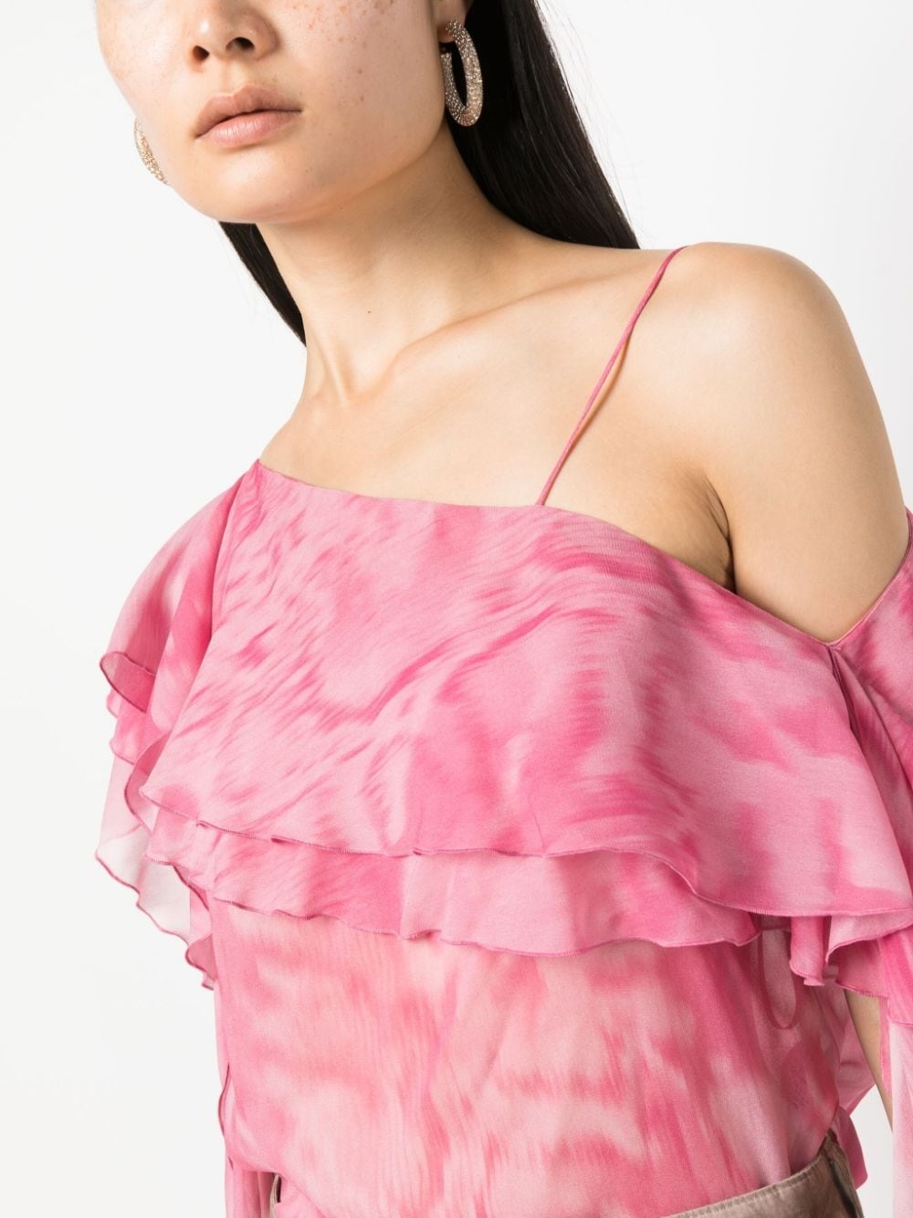 ruffled asymmetric silk blouse - 5