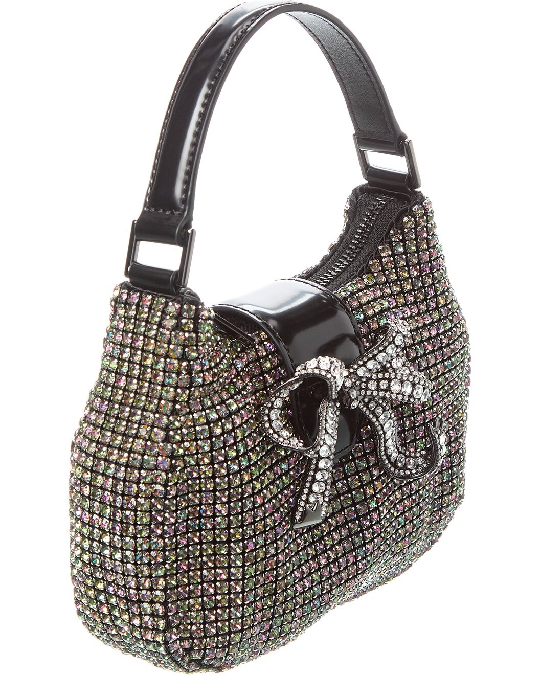 Self-Portrait Rhinestone Chainmail Leather Crescent Bag - 3