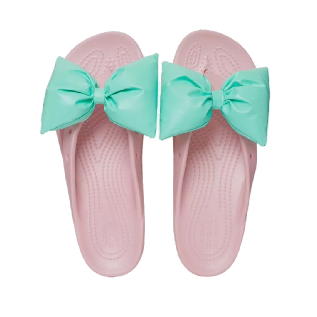 (WMNS) Crocs Classic Platform Bow Flip Flops 'Pink Teal' 210182-606 - 4
