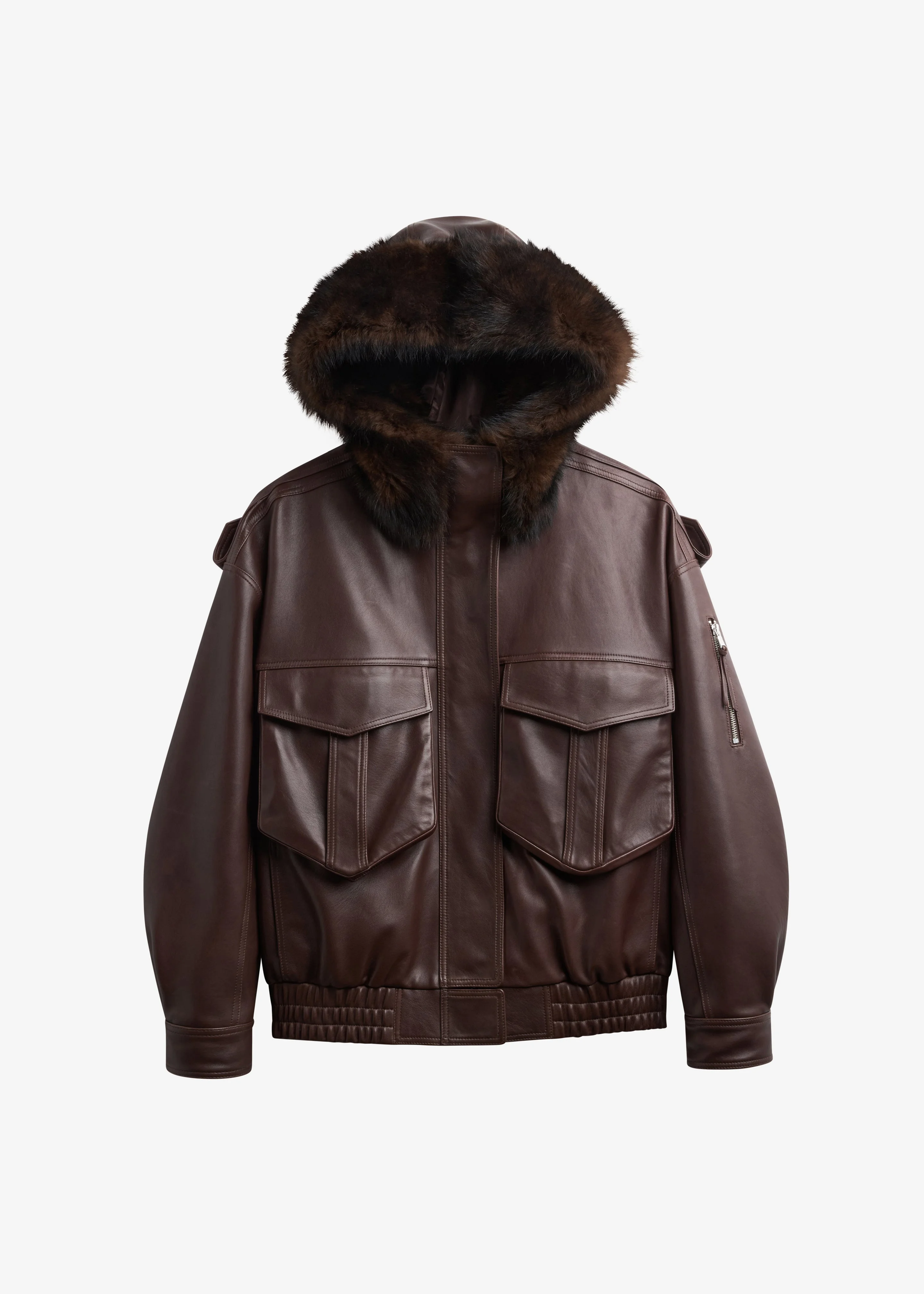 Napa Leather Hooded Jacket - Brown - 1