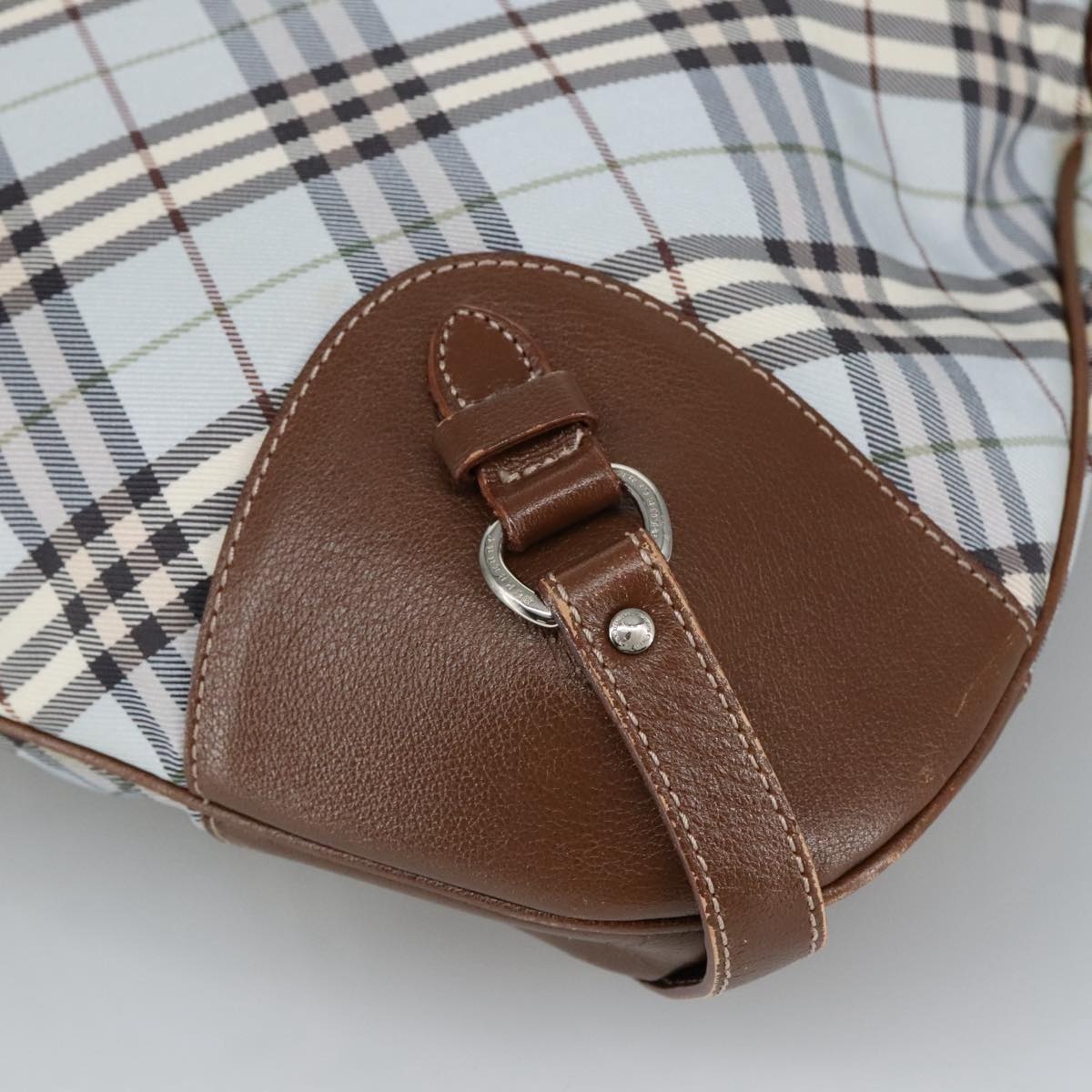 Burberry Nova Check Hand Bag Canvas Light Blue Brown - 12