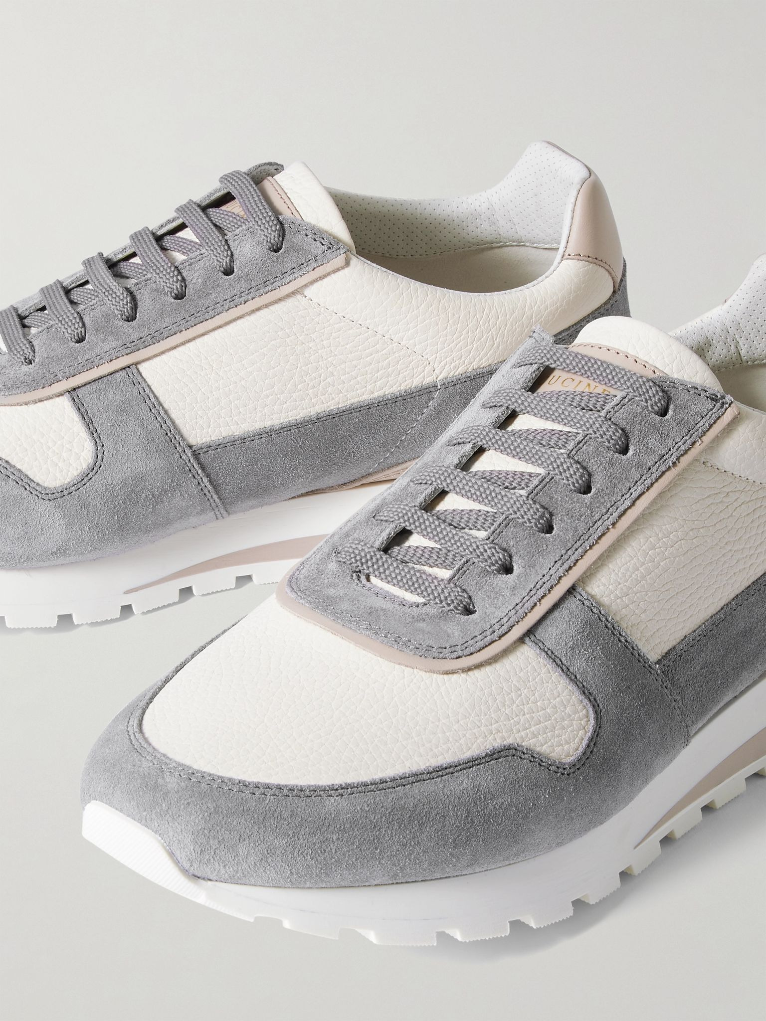 Olimpo Textured-Leather and Suede Sneakers Gray - 5