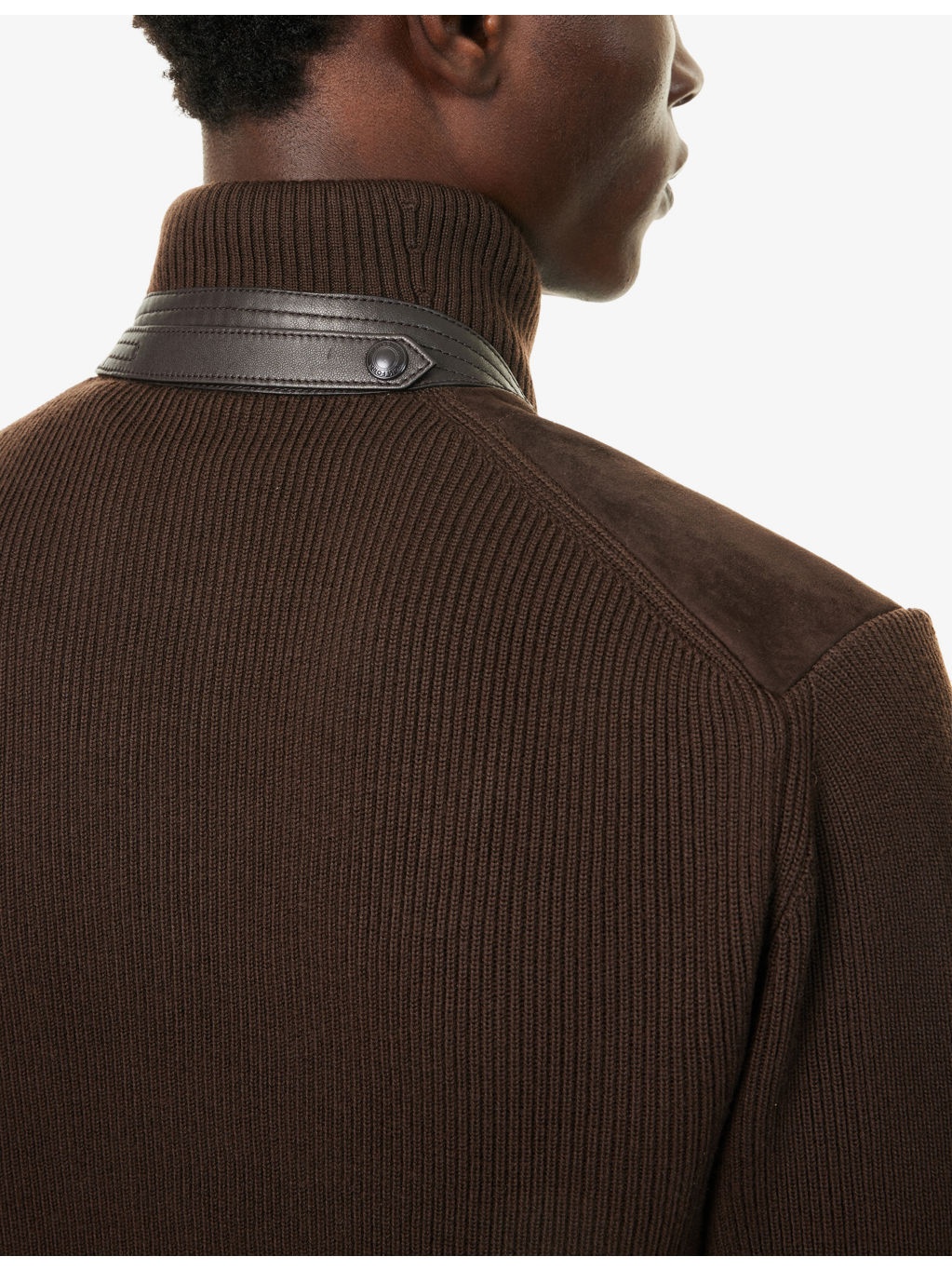 Funnel-Neck Ribbed-Sleeve Suede and Wool Jacket - 6