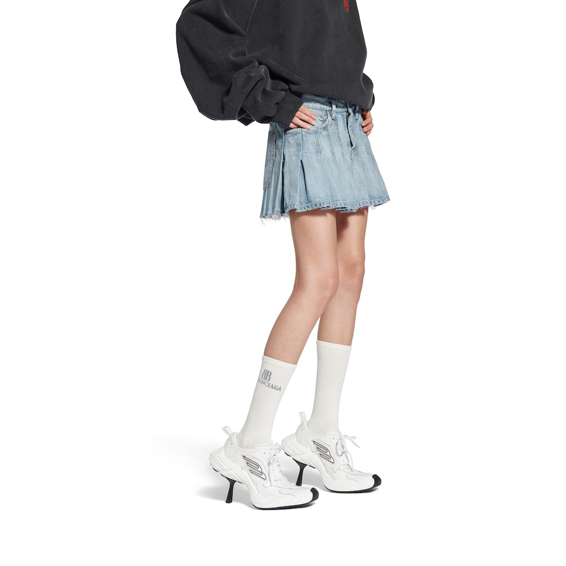 Women's Pleated Mini Skirt in Light Blue - 5
