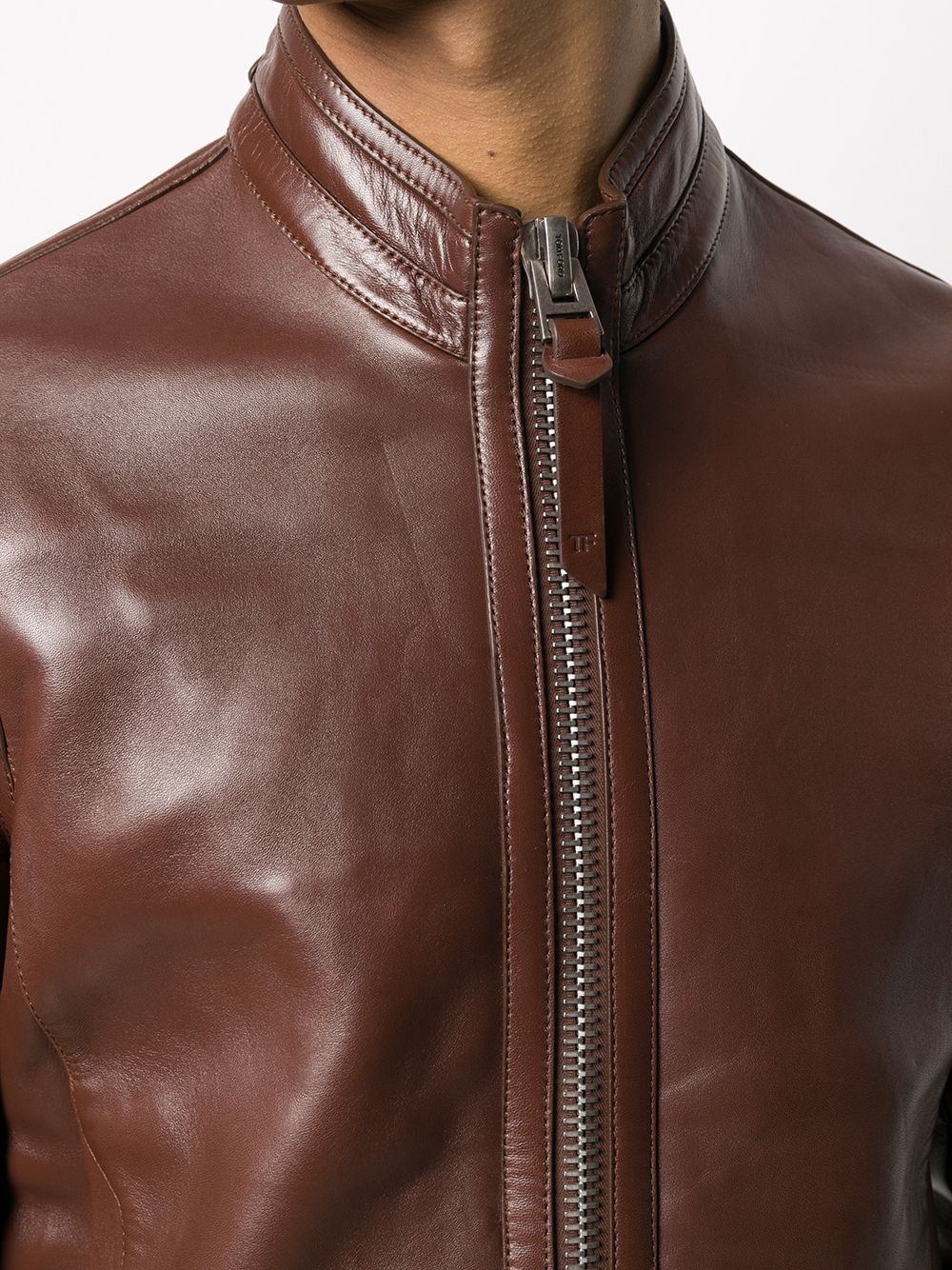 zip-up leather jacket - 5