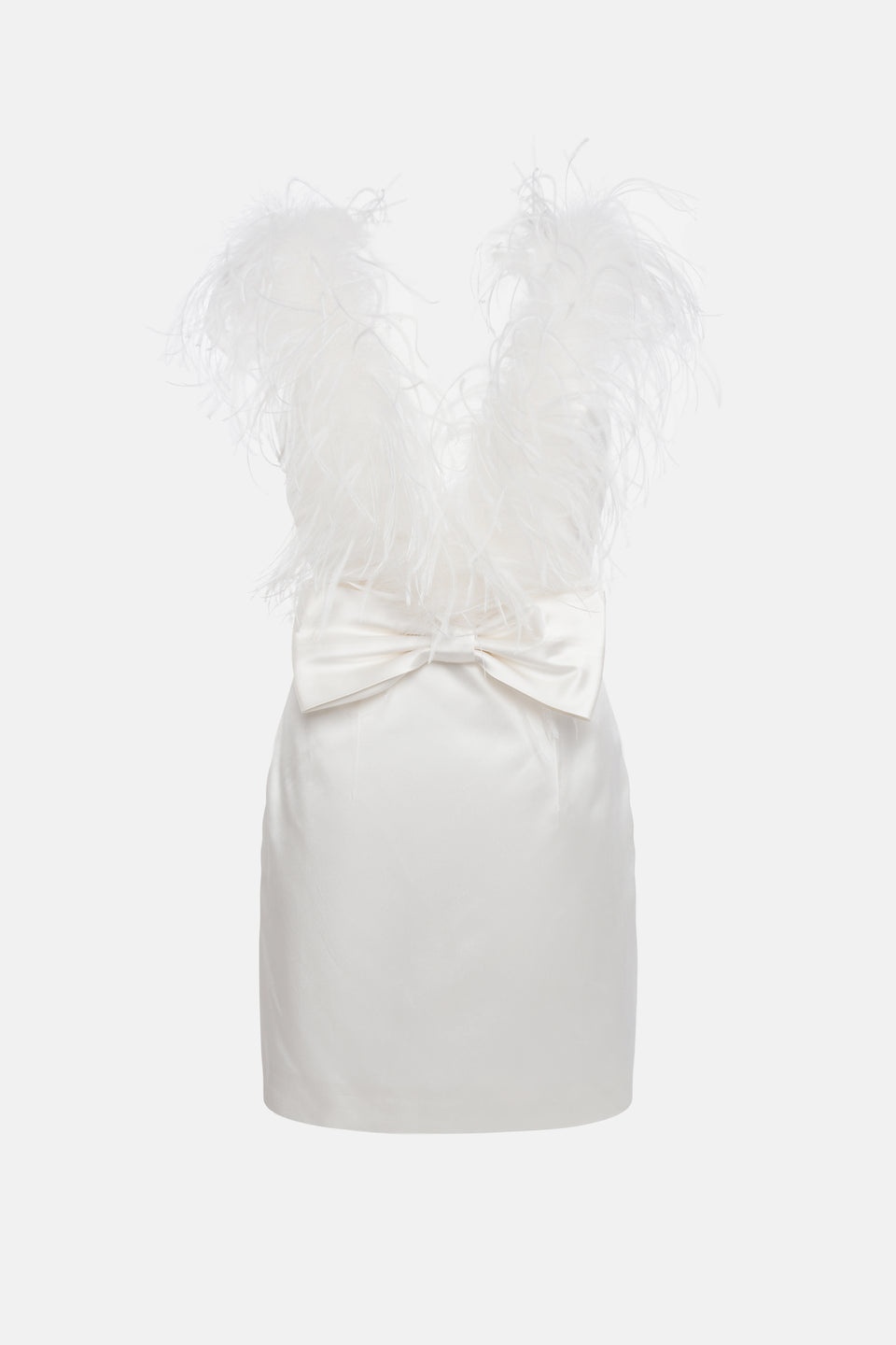 SILK DUCHESSE MINI DRESS WITH FEATHERS - 1