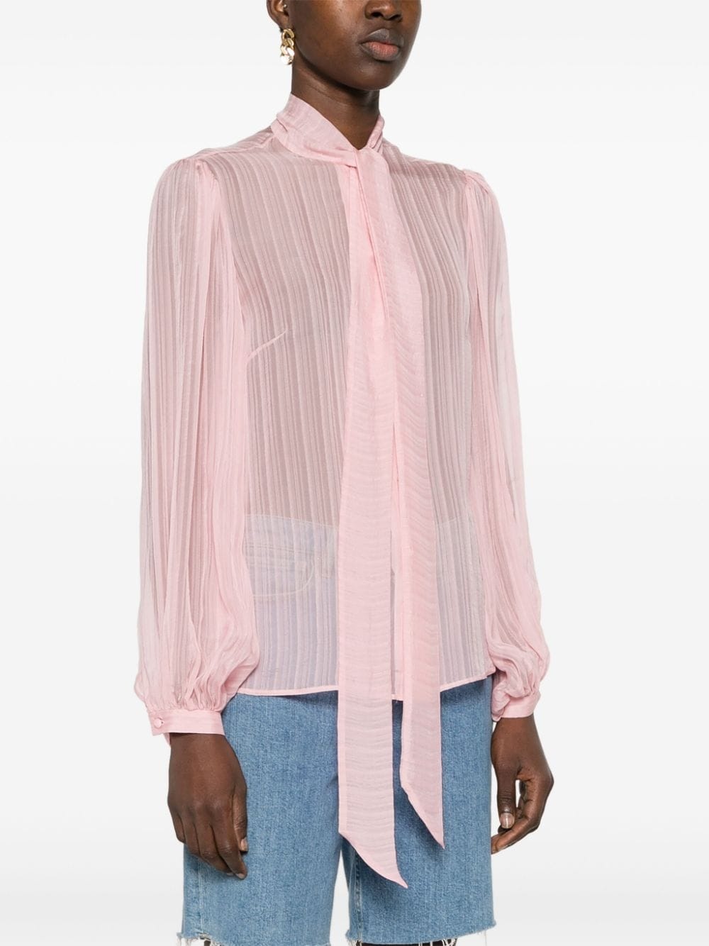 pussy-bow collar silk shirt - 3