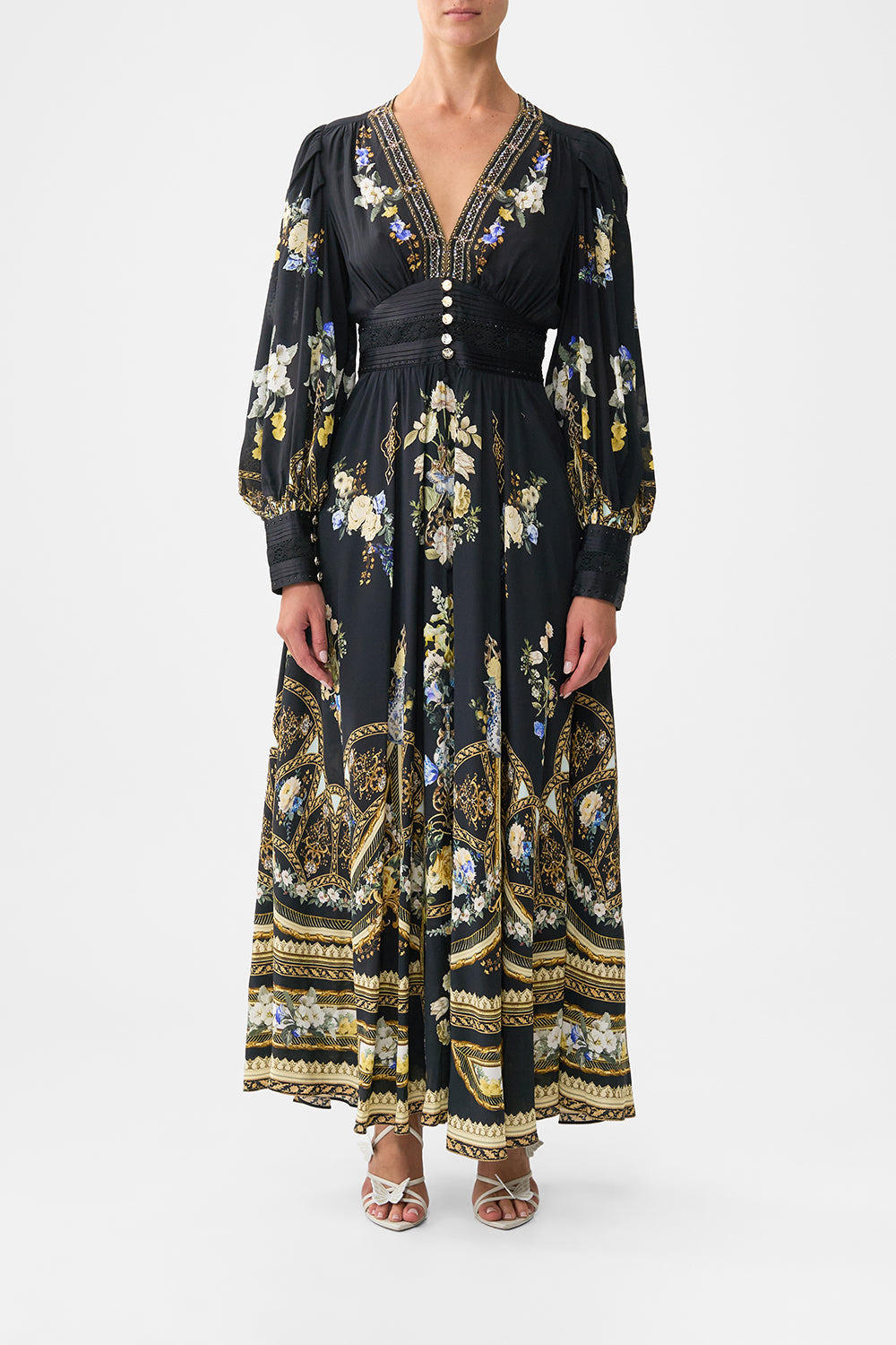 SHAPED WAISTBAND DRESS WITH GATHERED SLEEVES - 2