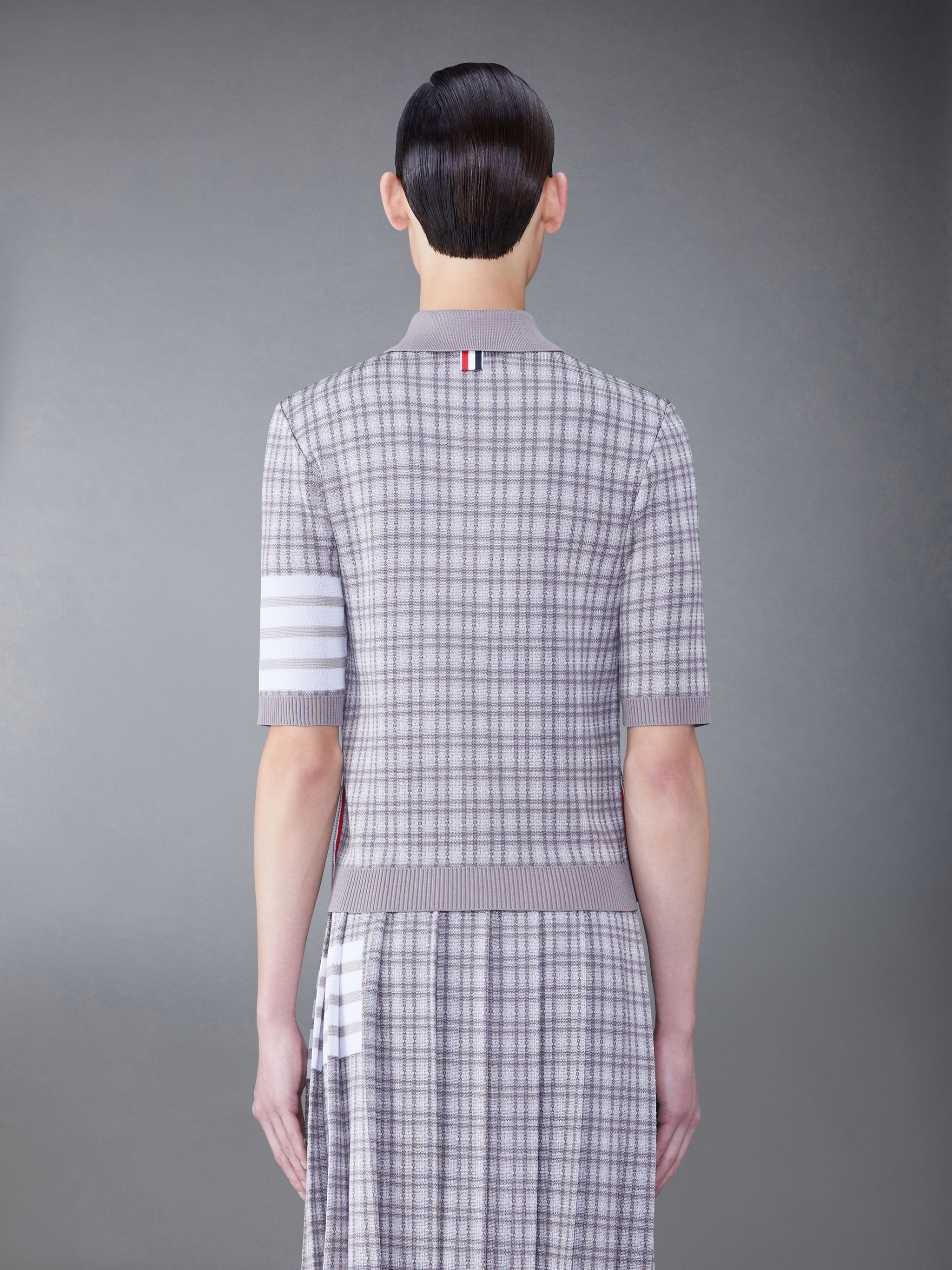 Silk Cotton Check Jacquard 4-Bar Polo - 2