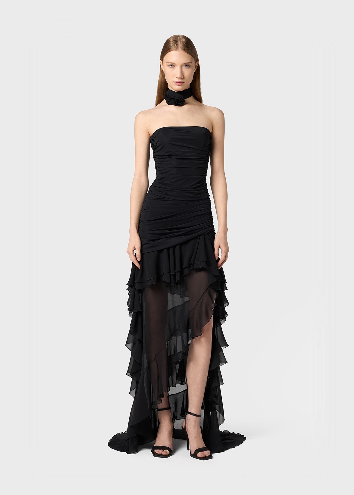 Blumarine JERSEY BUSTIER DRESS WITH CHIFFON FLOUNCES
