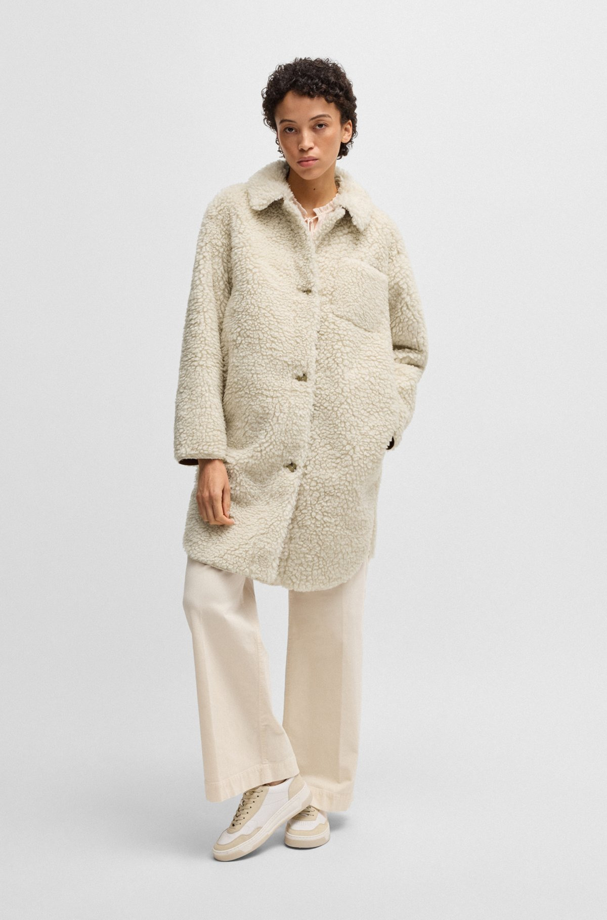 FAUX-FUR COAT WITH CHEST POCKET - 3