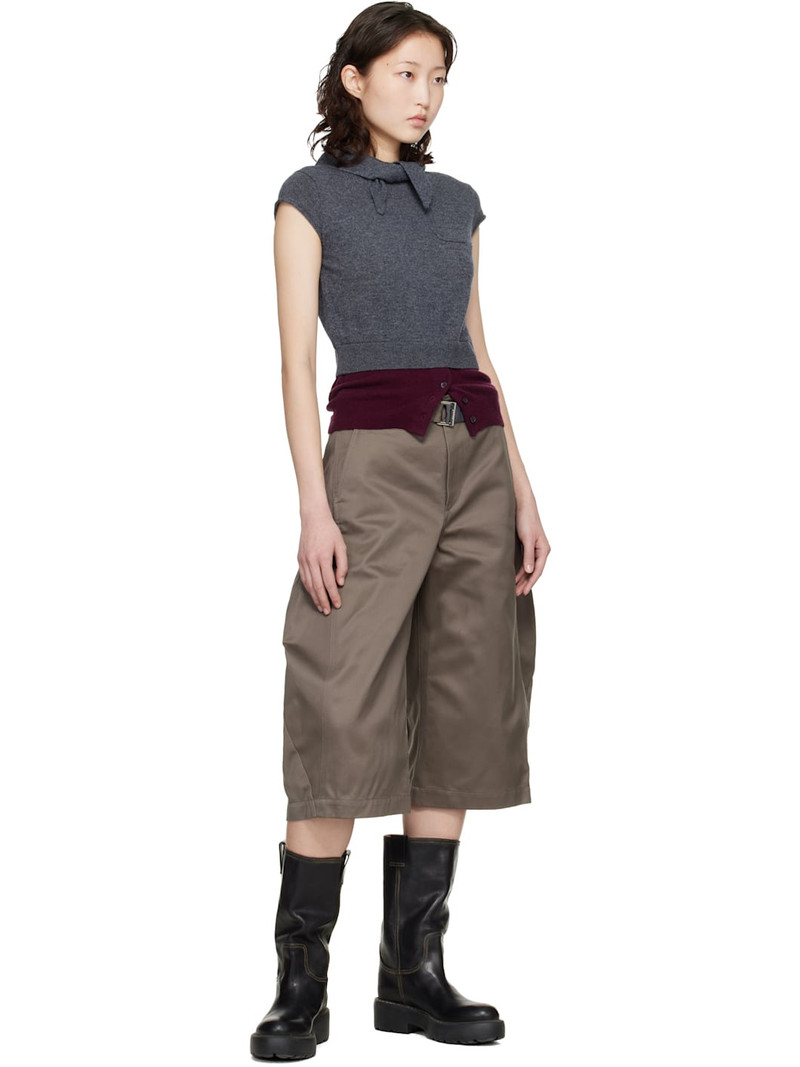 Meryll Rogge Gray & Burgundy Crew Neck Cap Sleeve Bandana Sweater outlook