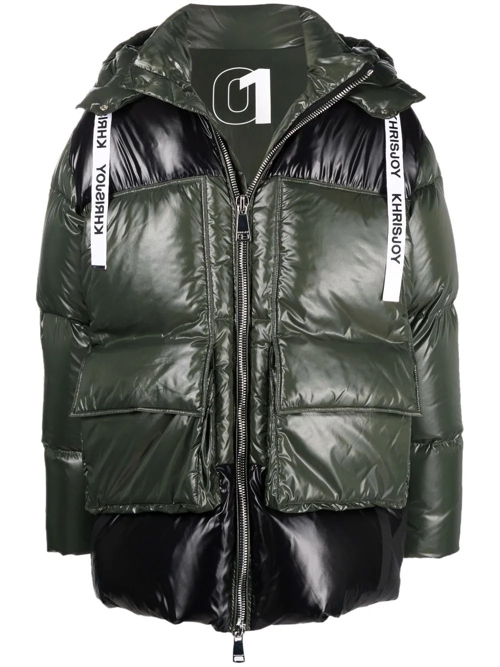 two-tone glossy puffer jacket - 1