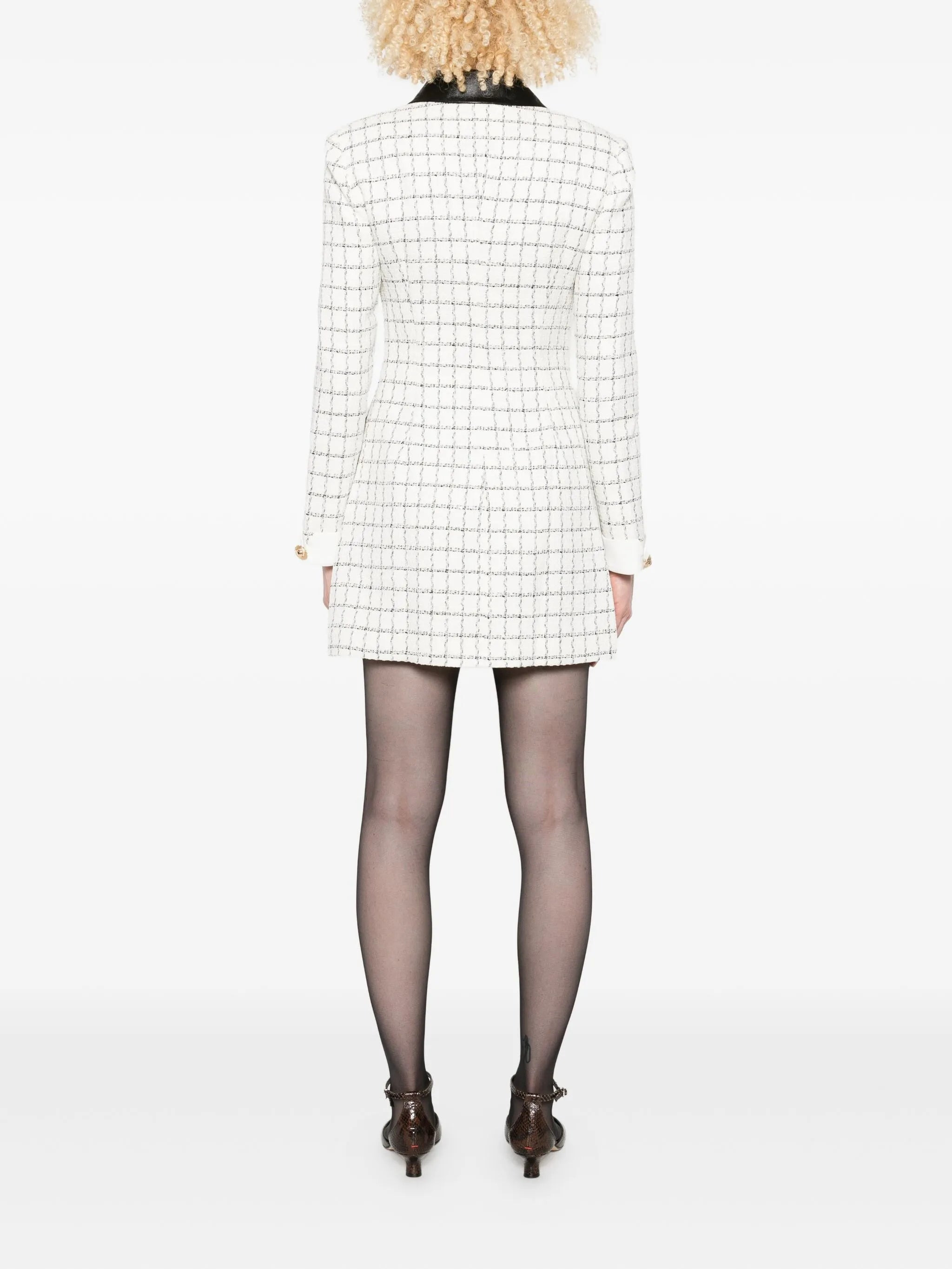 Self-portrait Checked Leather-trimmed Mini Dress - 4