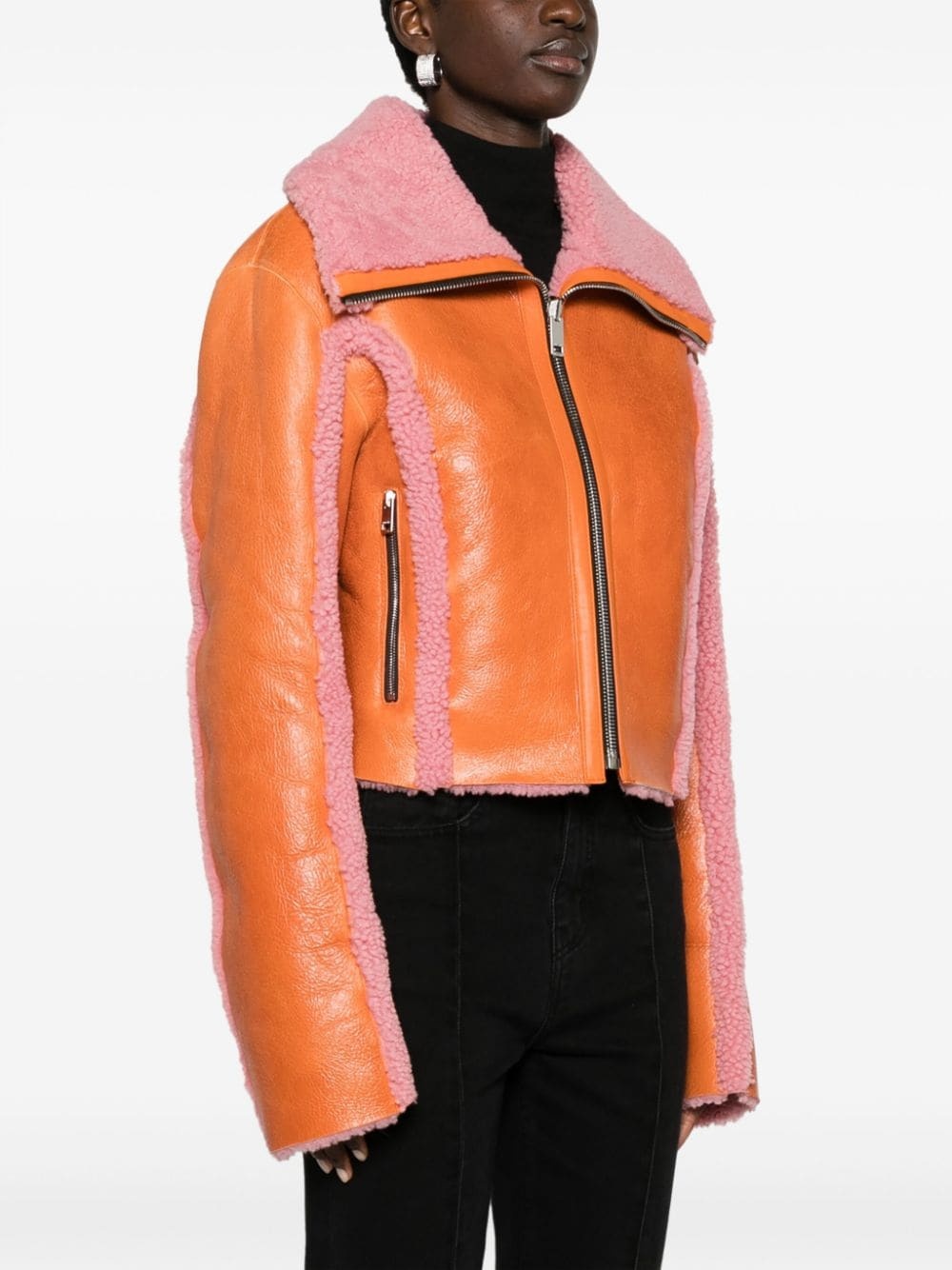 two-tone leather jacket - 3