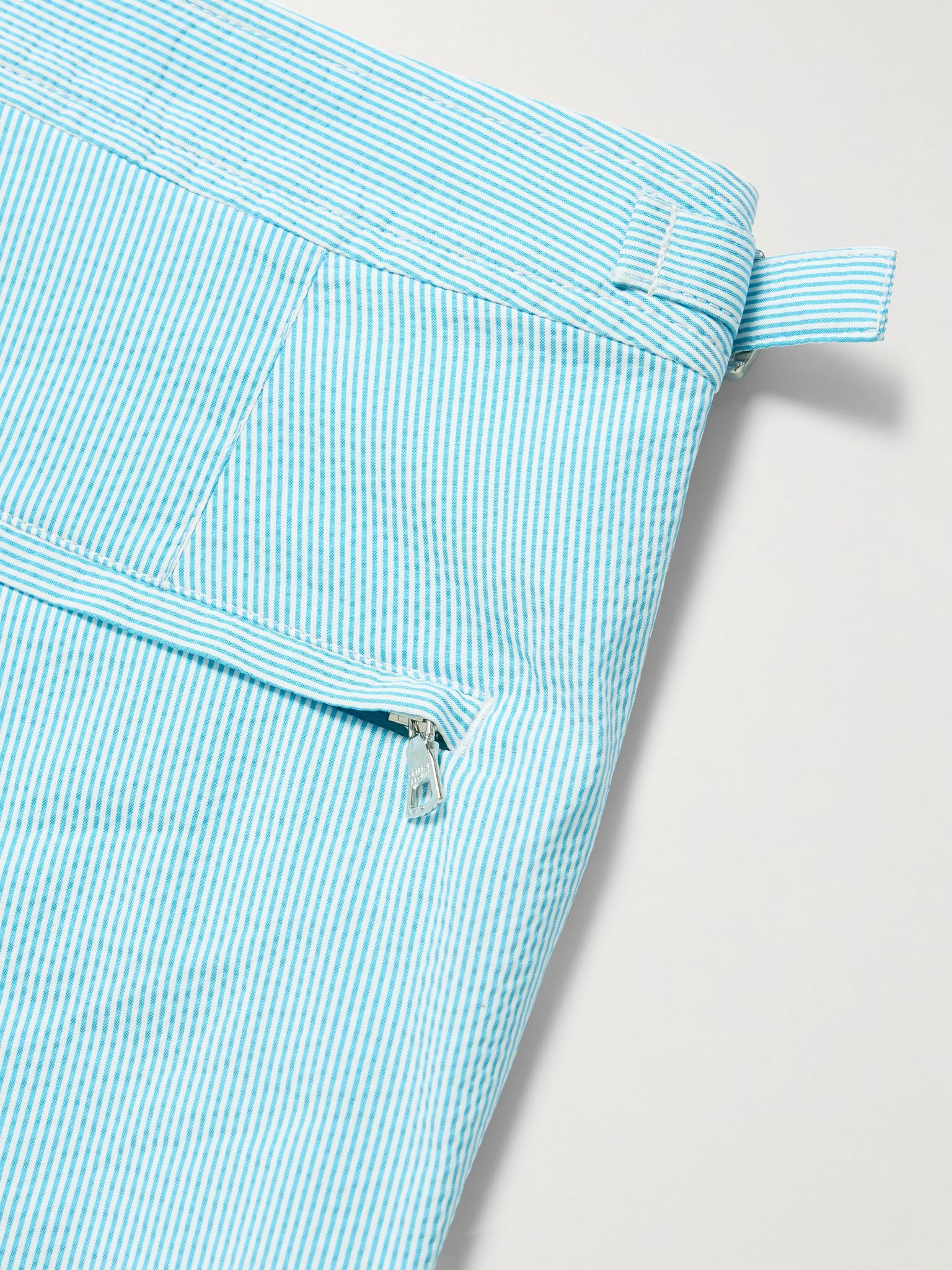 Bulldog Straight-Leg Mid-Length Striped Seersucker Swim Shorts Blue - 4