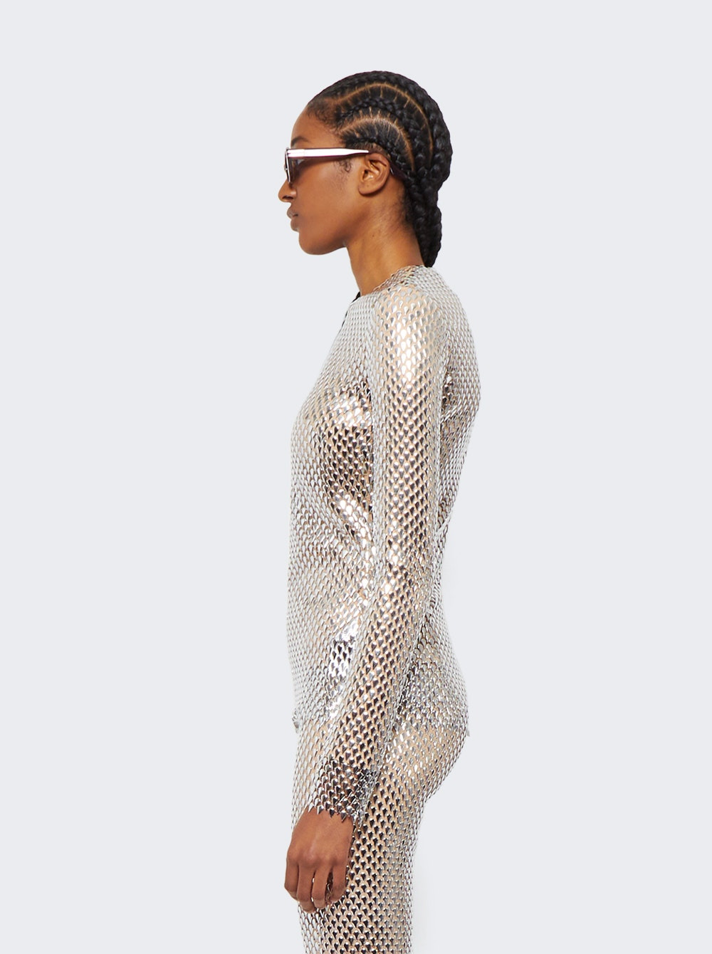 Metallic Paillette-embellished Mesh Top Silver - 4