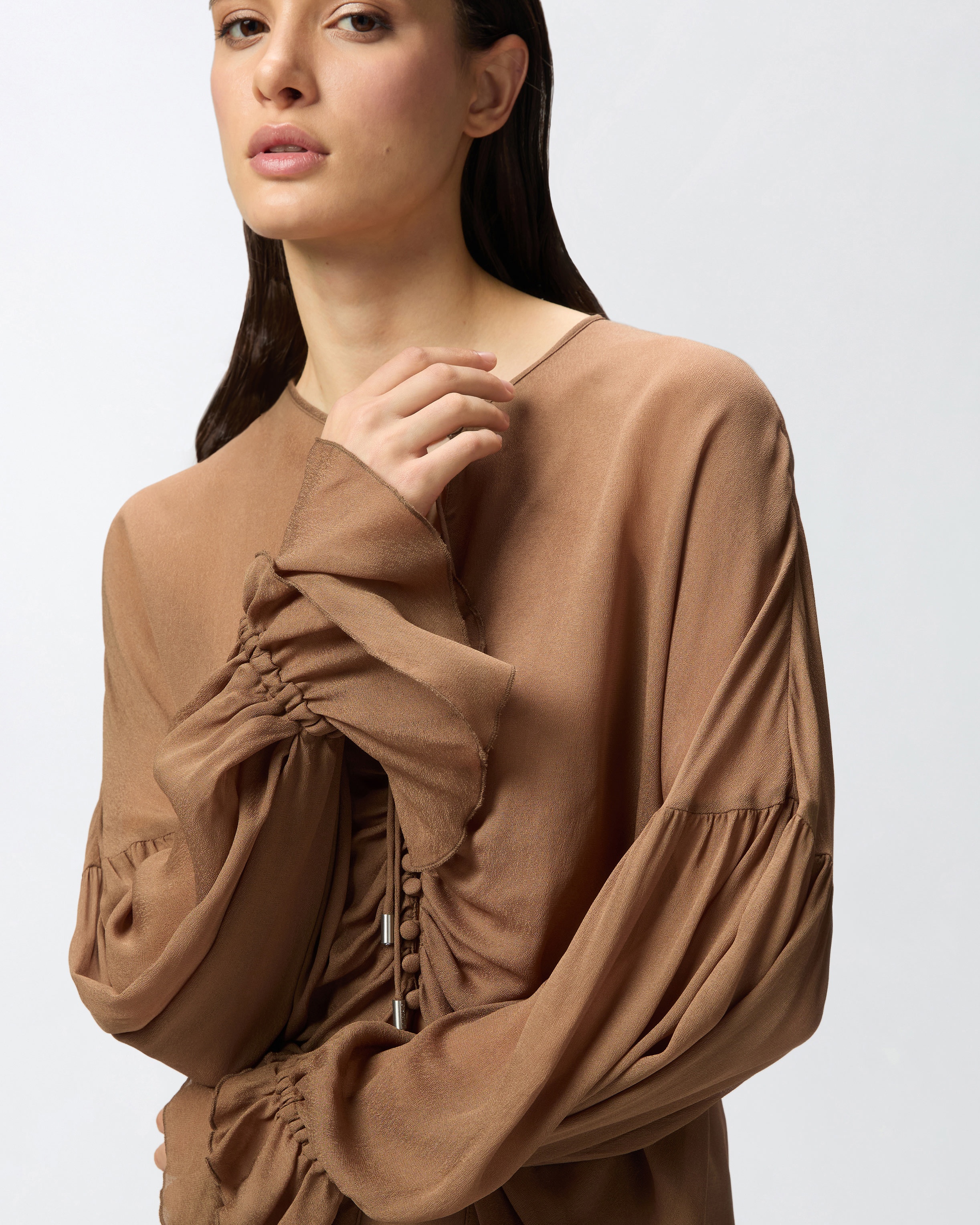 FLOWING BLOUSE WITH GATHERING AND CUFF RUFFLES - 5