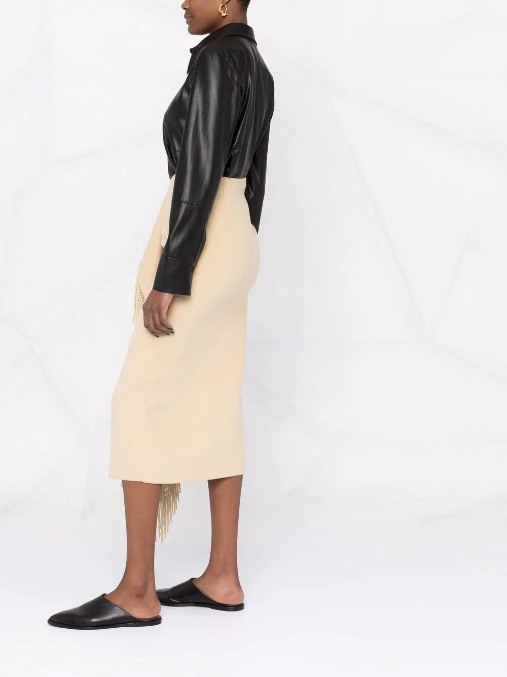 vegan-leather long-sleeve shirt - 4