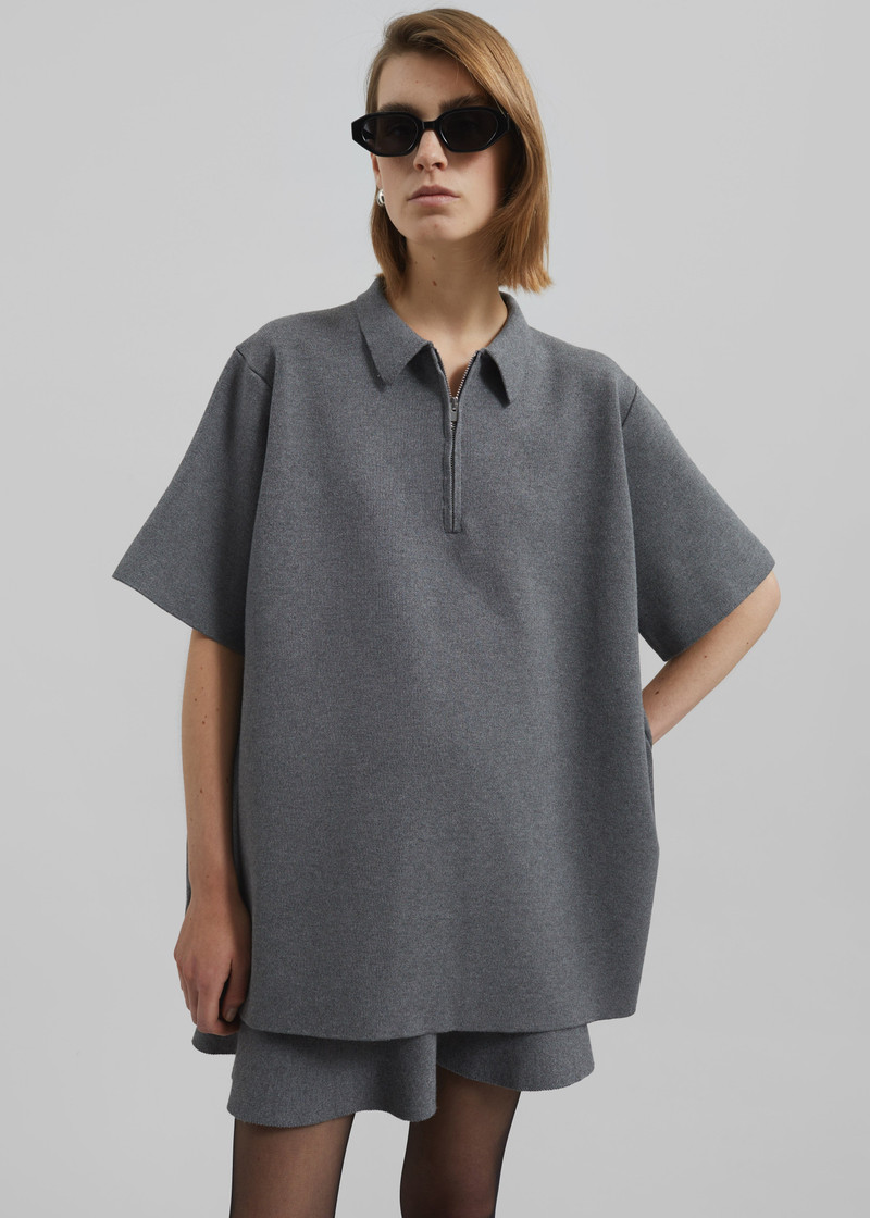 Riya Zip-Up Polo - Grey 1