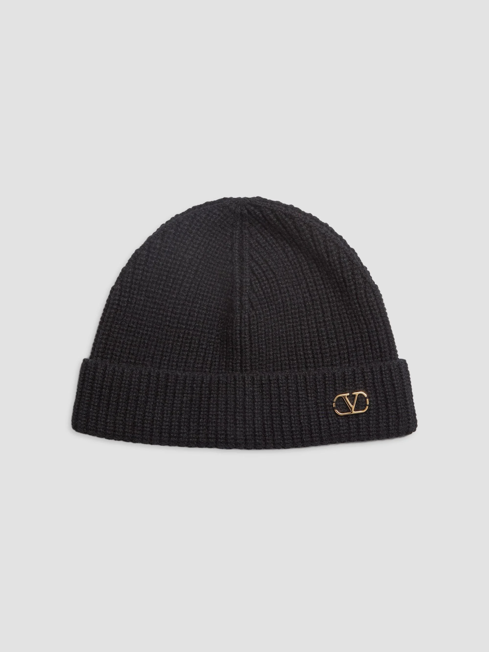 Men's VLogo Signature Knitted Cashmere Beanie - Black - 1