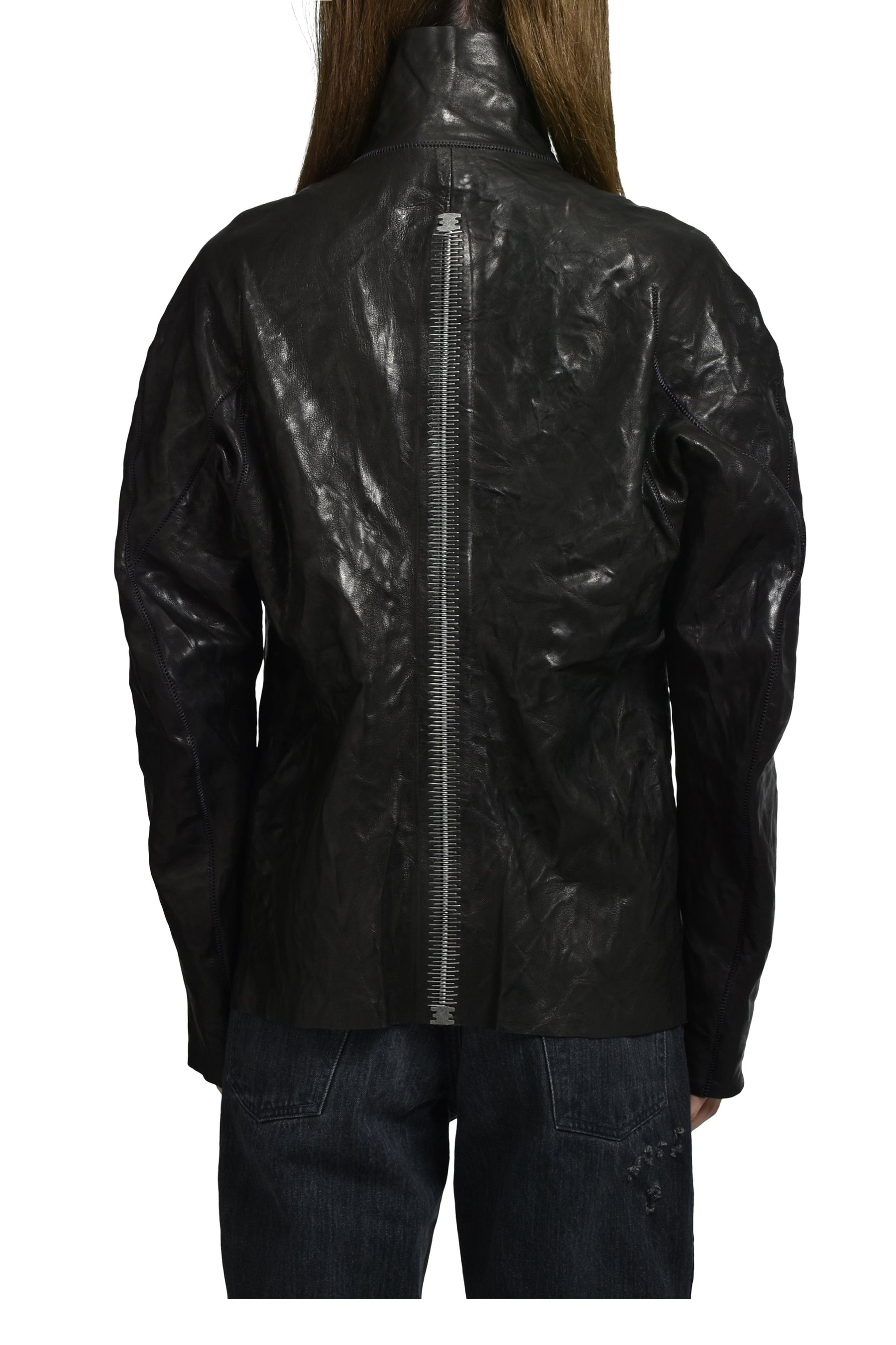 "HUMANOID" HIGH NECK LEATHER JACKET / BLK - 2