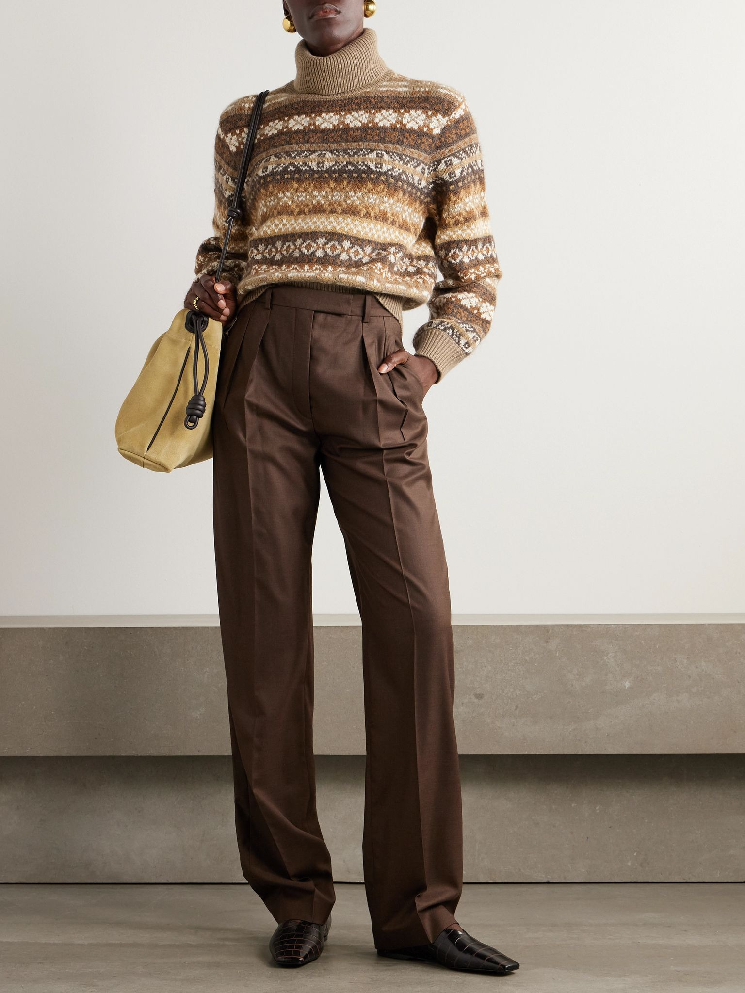 Scopello striped cashmere, alpaca and wool-blend jacquard turtleneck sweater Brown - 2