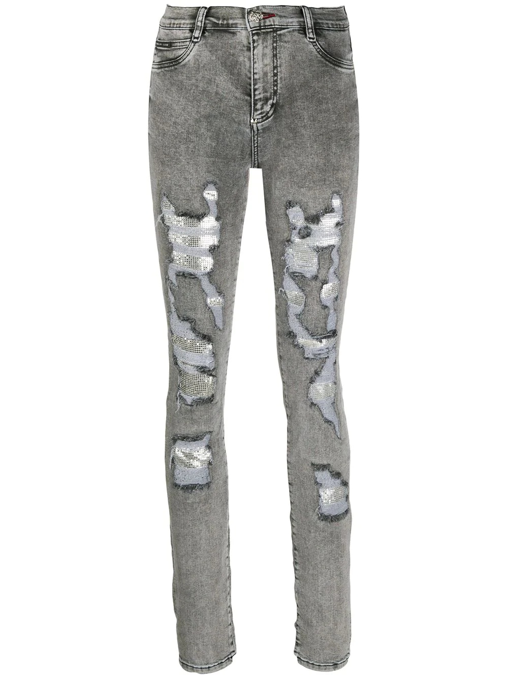 distressed-effect embellished jeans - 1