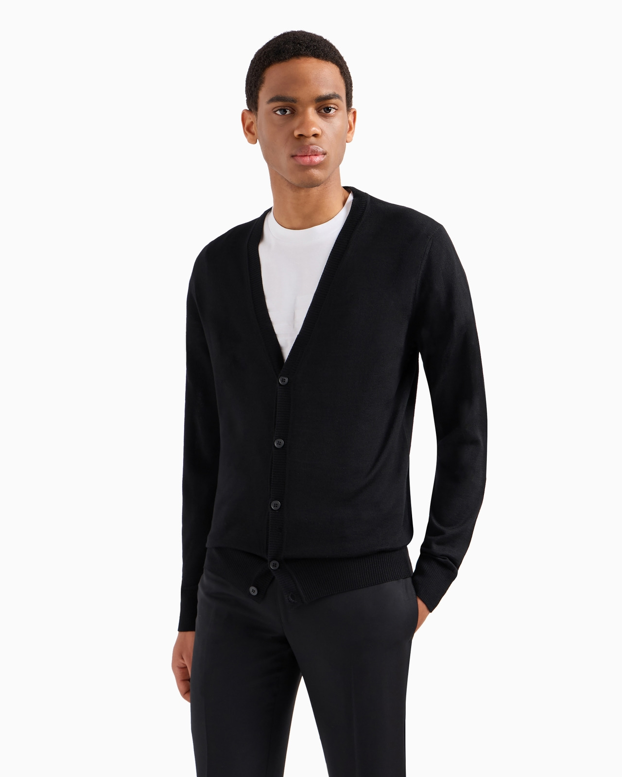 Plain-knit, virgin-wool V-neck cardigan - 4