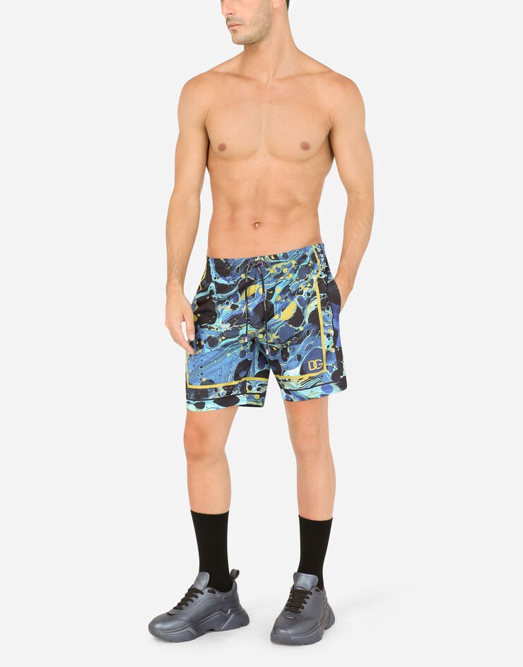 Mid-length swim trunks with marbled print - 3