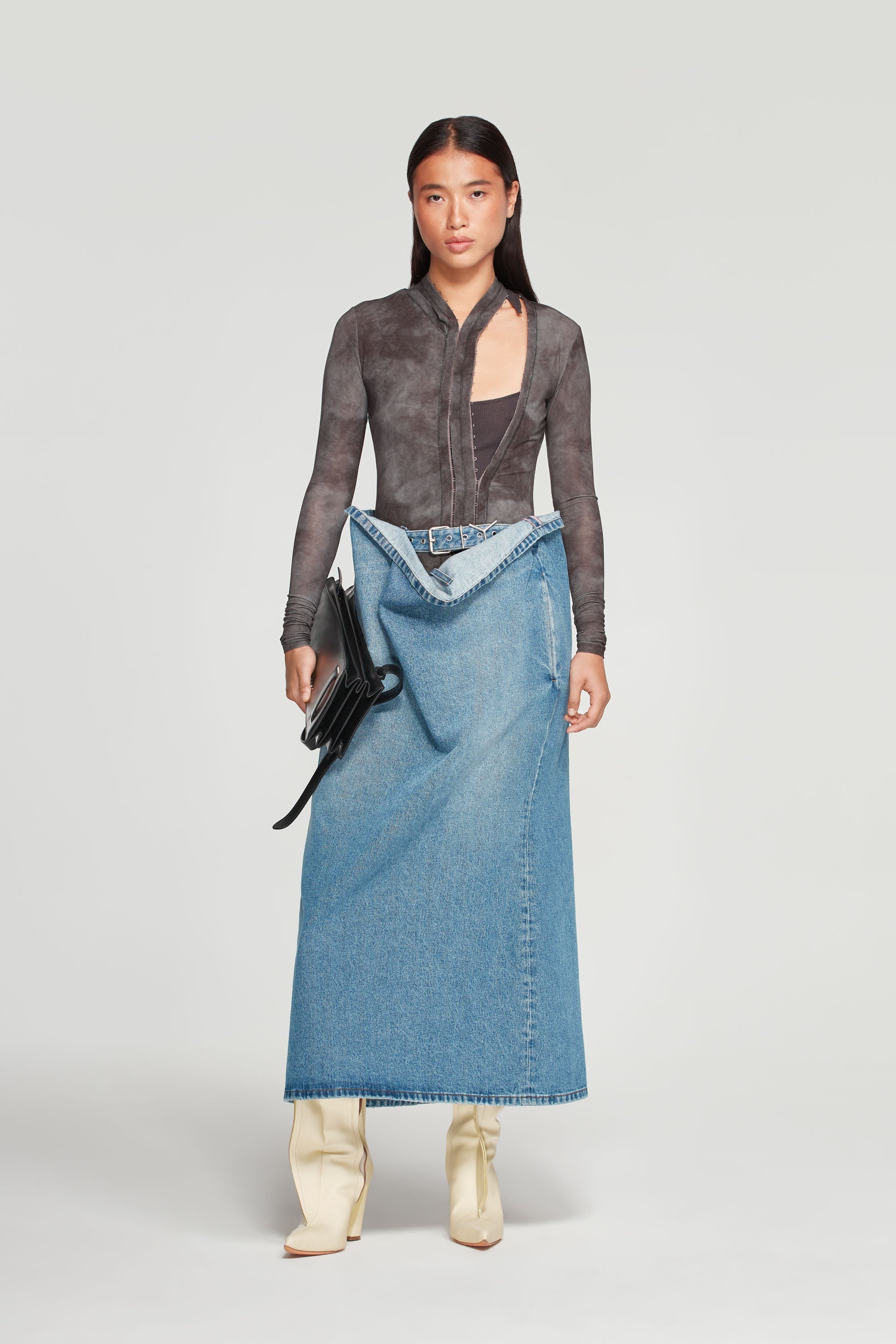 Y Belt Denim Tube Skirt - 2