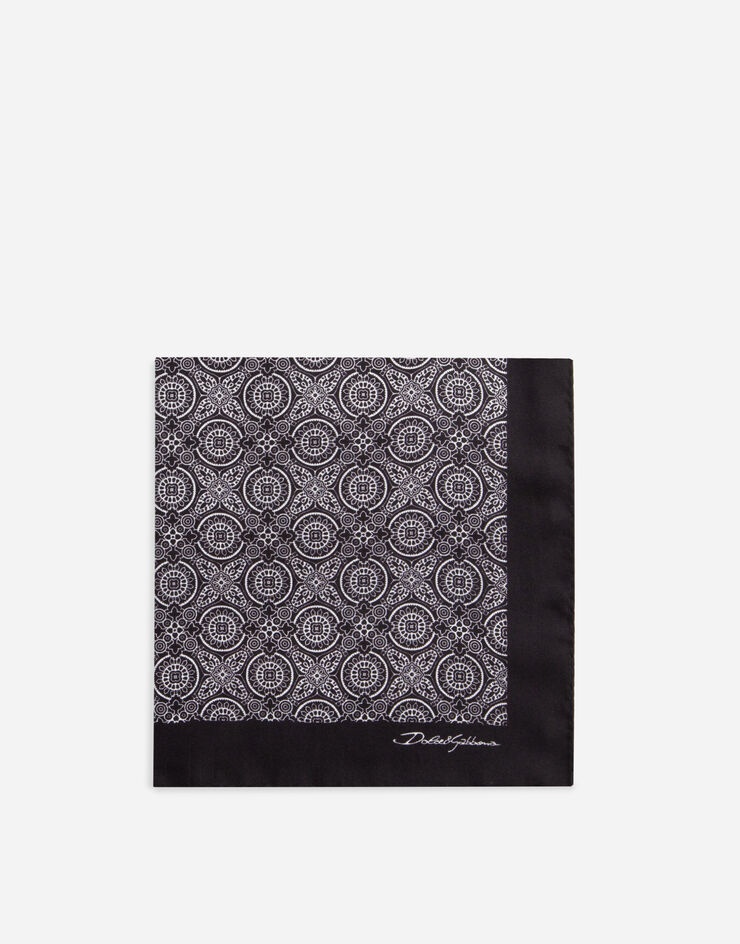 Silk pocket square with tie print - 1