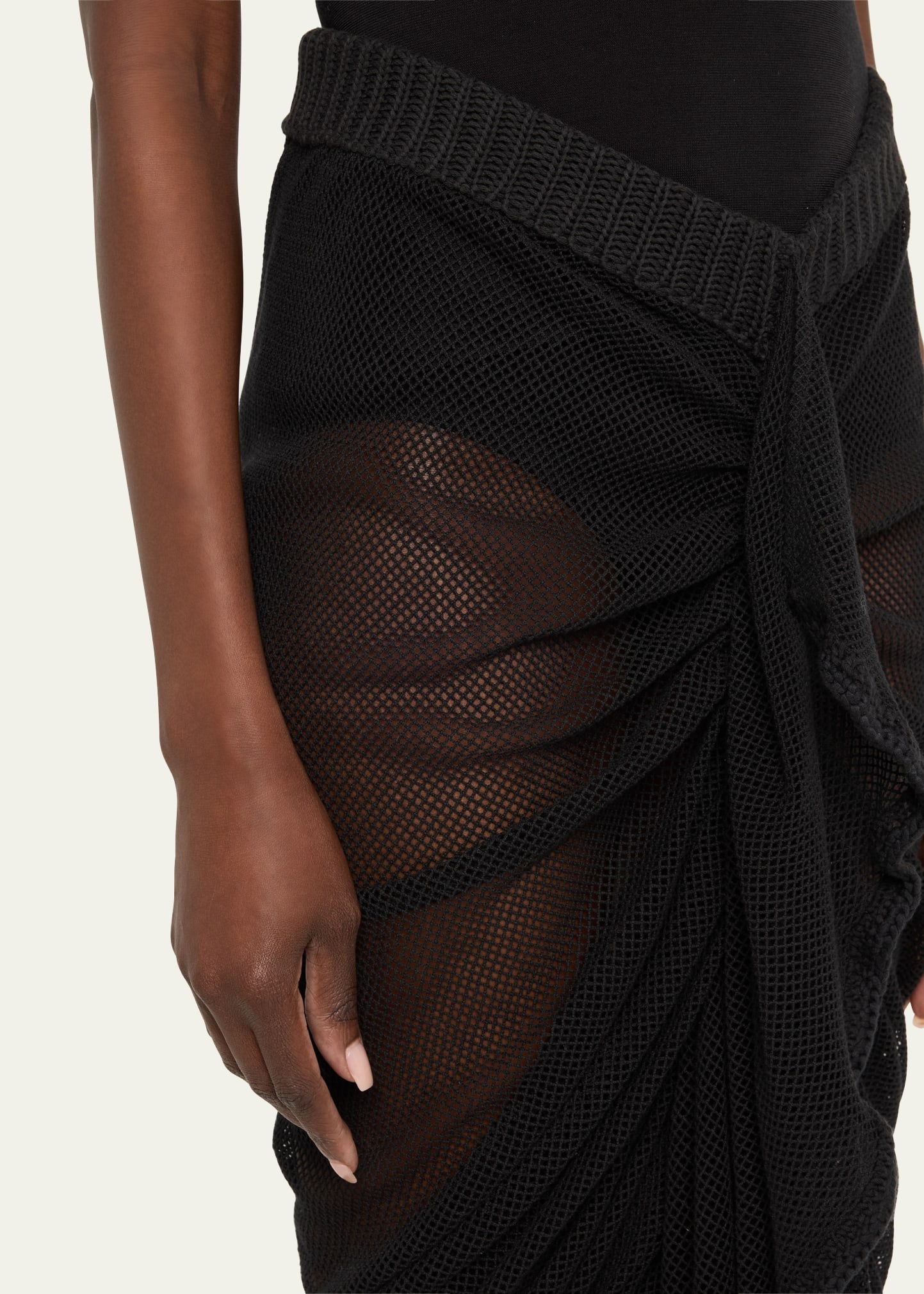Wave Mesh-Knit Ruched Skirt - 5